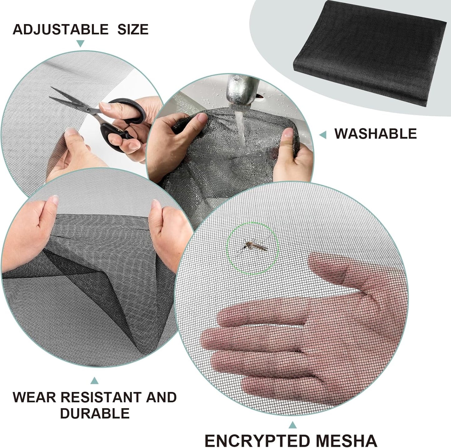 48"X236" Window Screen Replacement Kit, 6 in 1 Window Screen Door Repair Kit, Replacement Window Screens, Fiberglass Patio Screen Mesh for Porch Sliding Door, Rolling Tool Hook Spline Cutter Ruler