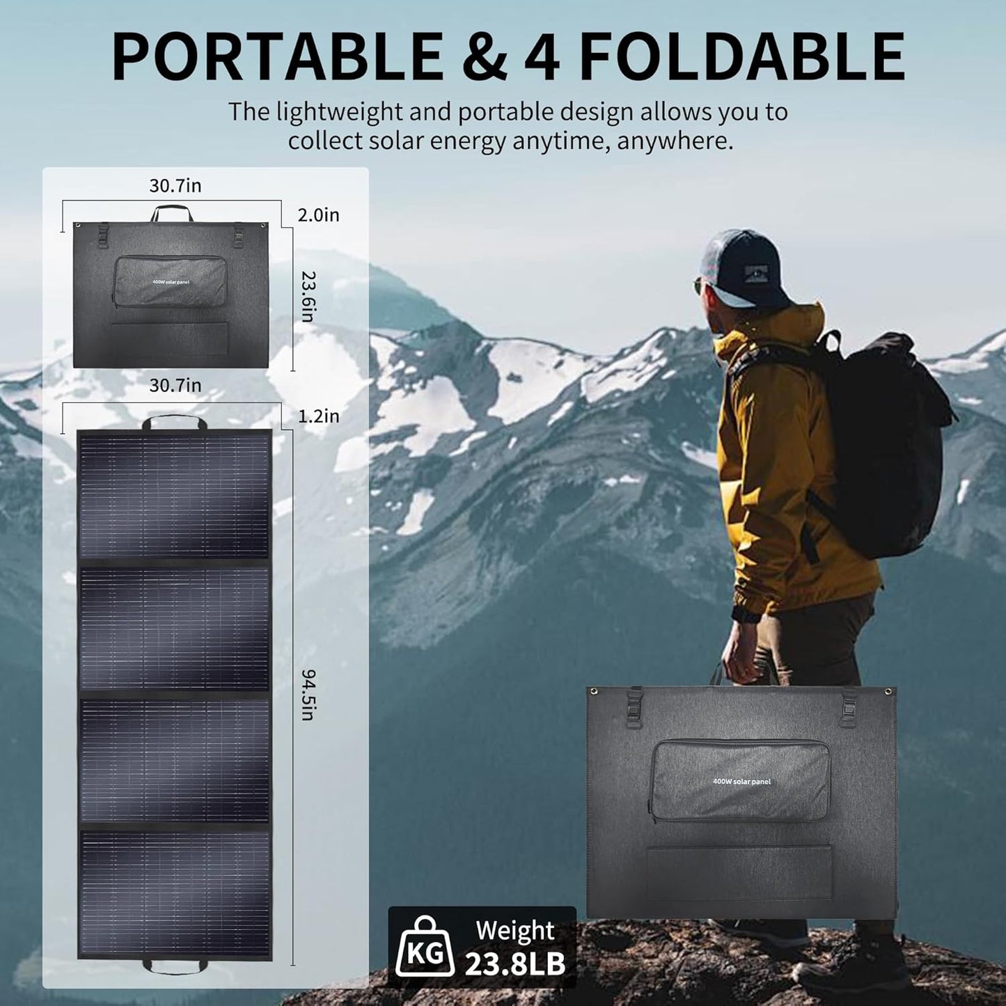 400W Portable Solar Panel for Power Station Generator,400 Watt Foldable Solar Panel Charger with MC4 Output,3-in-1 DC Connector,23.5% High Efficiency for Outdoor Camping RV Travel (400W)