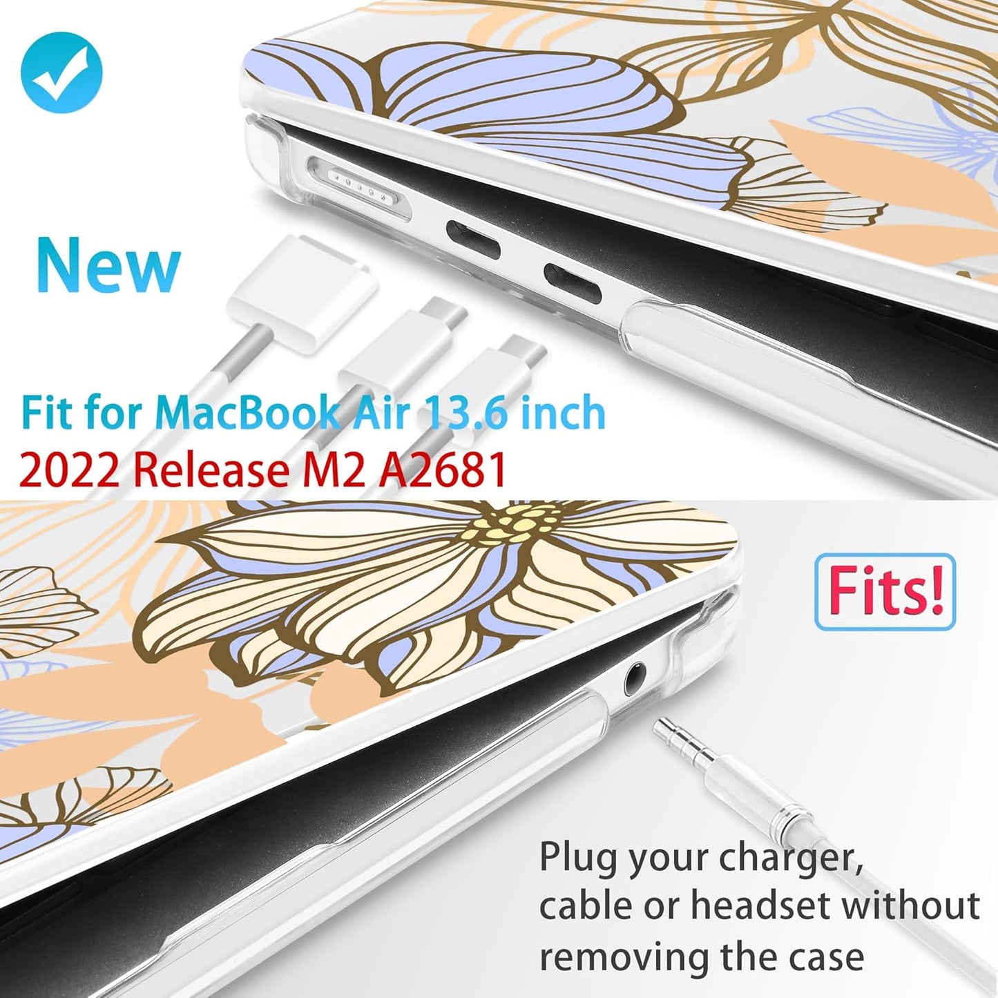 Mektron for 2025 M4 MacBook Air 13.6 Inch A3240 Case Fits 2023 A2681 M2 2024 A3113 M3 Chip with Liquid Retina Display Touch ID, Printed Plastic Hard Shell Cover for MacBook Air 13.6", Abstract Floral