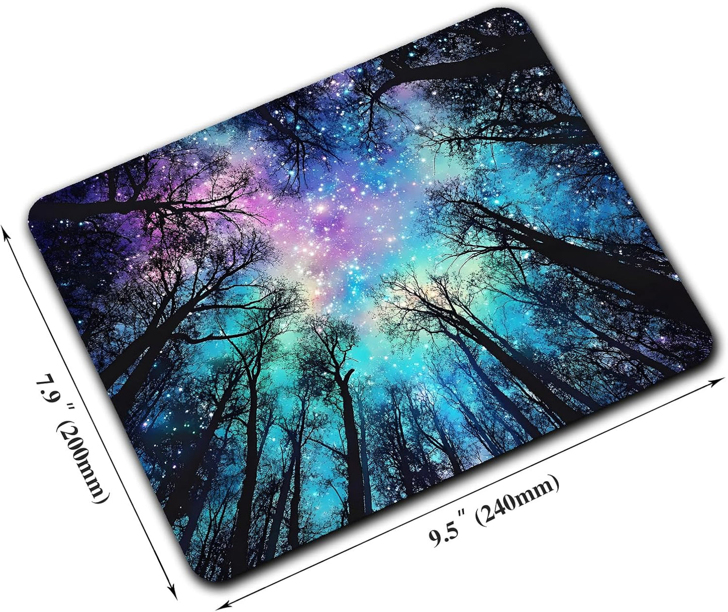 Black Night Sky Forest Mouse Pads for Desk, Portable Wireless Computer Mouse pad Small Design with Women, Non-Slip Rubber Base Laptop Mousepad 9.5" x 7.9" Smooth Surface for Office & Travel