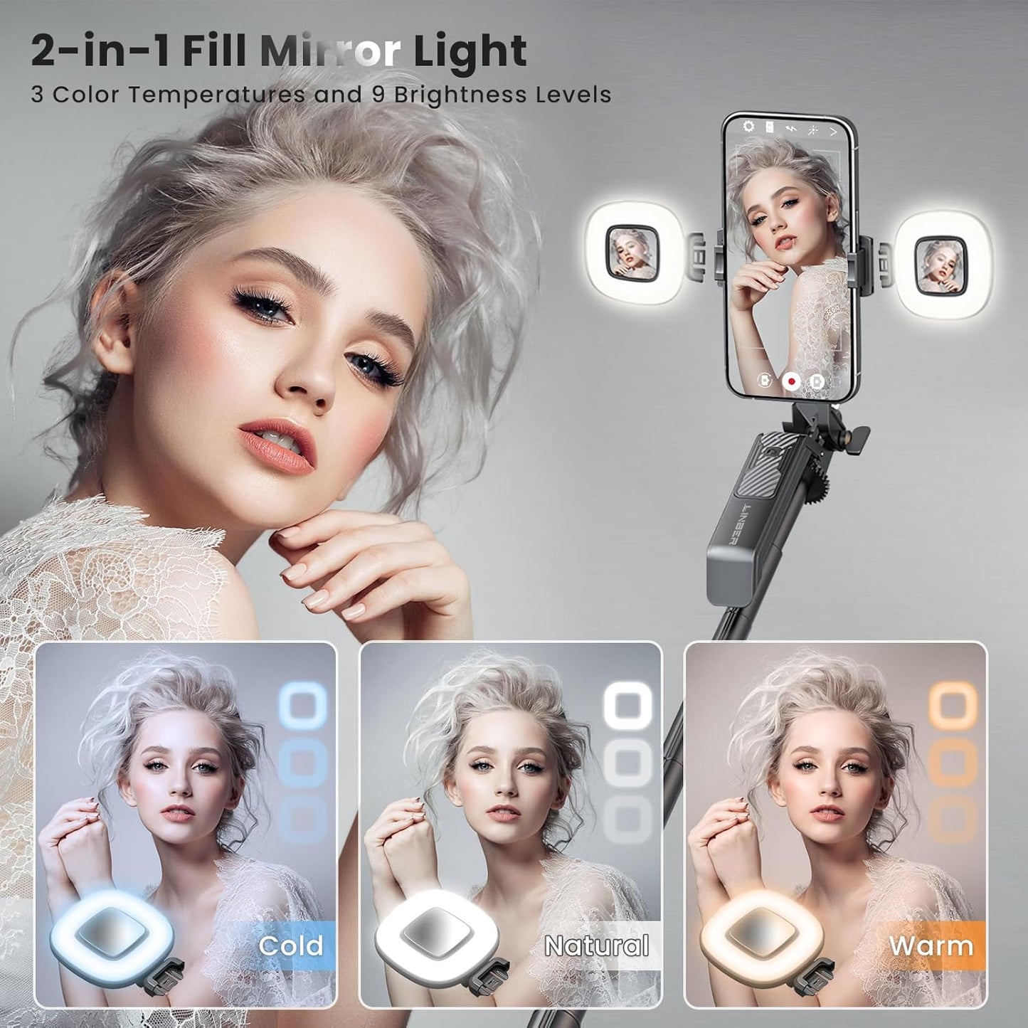 71" Phone Tripod Selfie Stick with Wireless Remote & 2 Fill Lights, Extendable Phone Stick for iPhone, Android, Camera & GoPro, S30 Portable Travel Tripod for Vlogging, Live Streaming(Black)