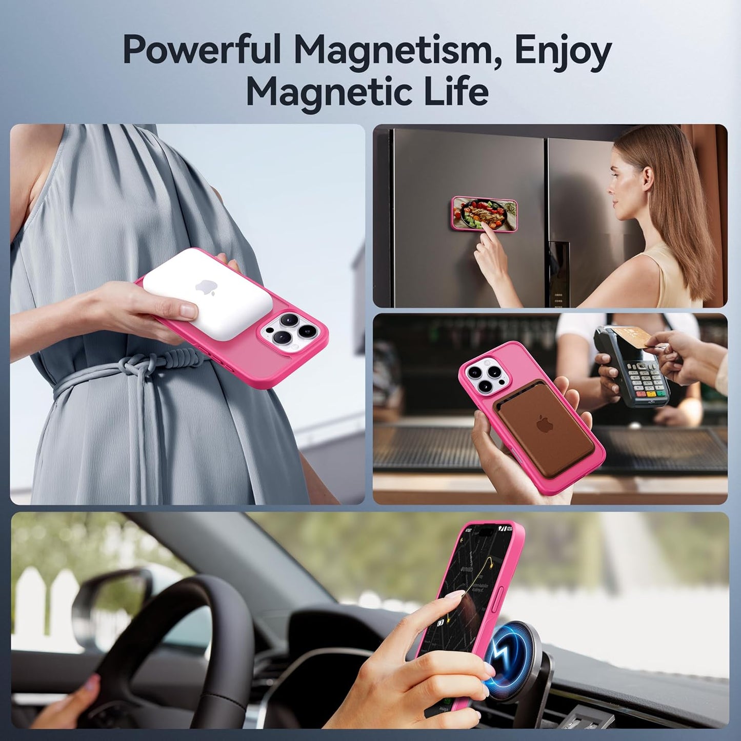 CASEKOO Designed for iPhone 14 Pro Case with Magnetic Invisible Stand [Military Drop Protection] [Compatible with MagSafe] Shockproof Slim Matte Translucent Pro Case 6.1 Inch, Hot Pink