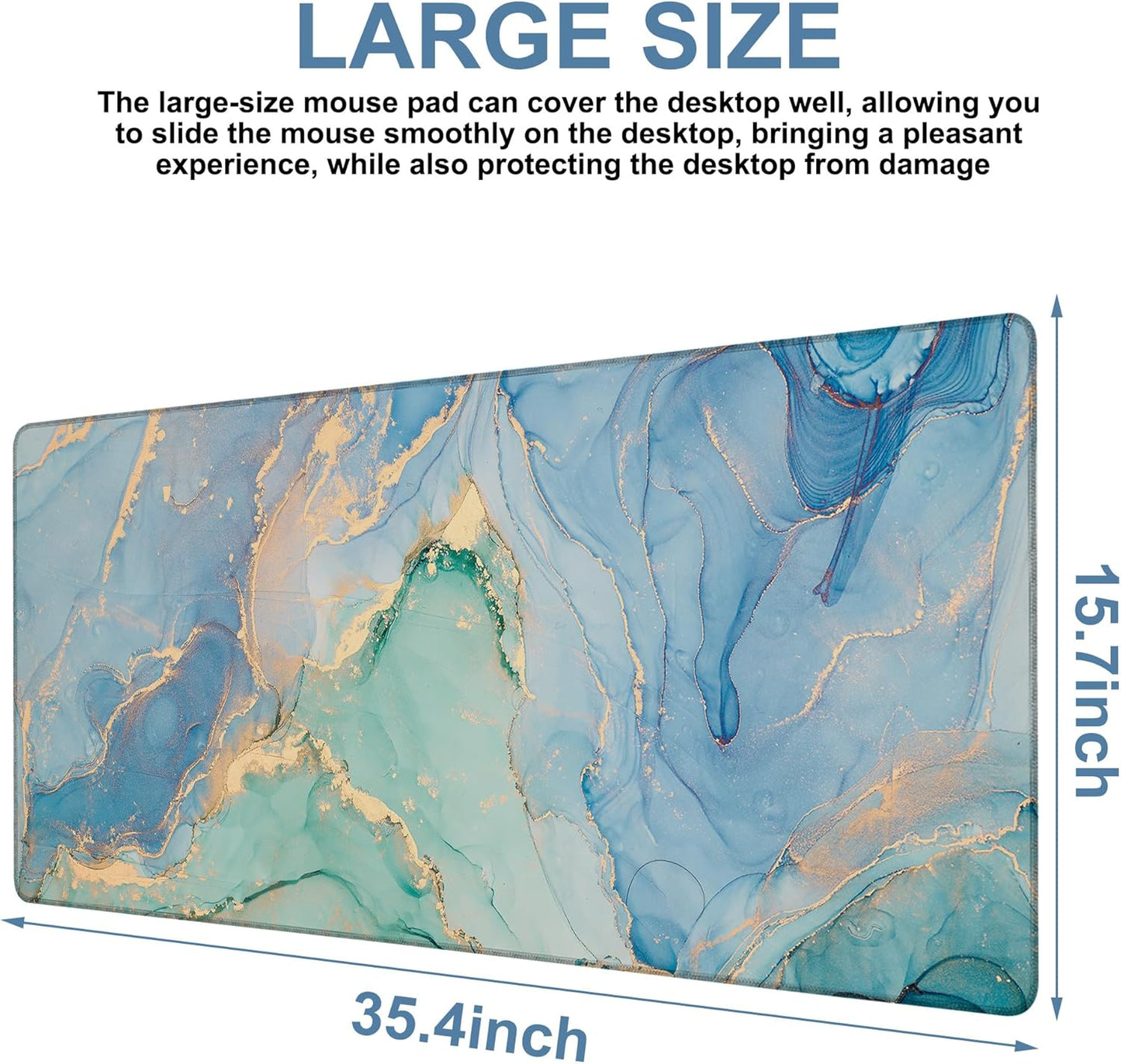 Gaming Desk Pad Large Extra Length Fluid Art Marble Mouse Pad Keyboard Laptop Non-Slip Waterproof with Rubber Base Thick Stitched Edge Mouse Mat for Office Home 35.4 x 15.7 Inches