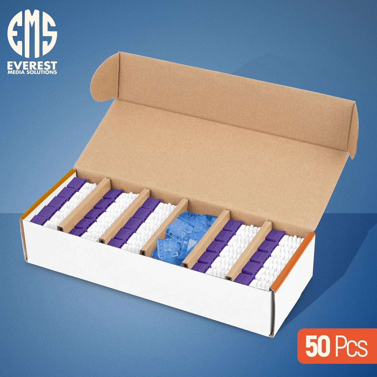 Everest 90° Angled RJ45 Cat5e Keystone Jacks 50-Pack in Purple - Slim Profile Female RJ45 Connectors - Cat 5e Keystone Jack - Compatible with 90° Angled Speed Termination Tool - easyJACK (B094WB91H3)