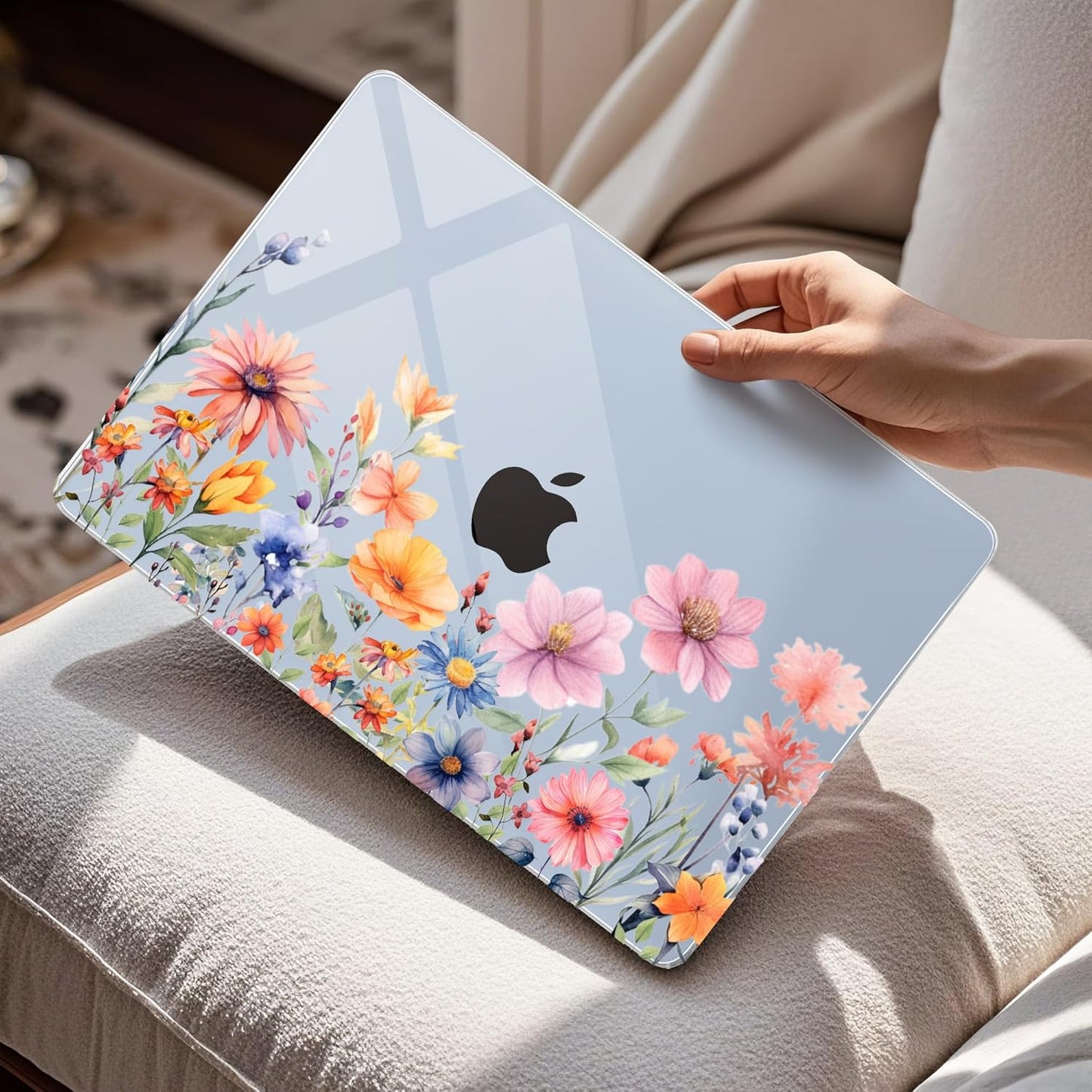 Mektron for 2025 MacBook Air 15 inch M4 Case A3241/ 2024 M3 A3114/ 2023 A2941 M2 Hard Printed Case with 15.3 Liquid Retina Display Touch ID, Plastic Hard Case & Keyboard Skin- Floral P165-Blue