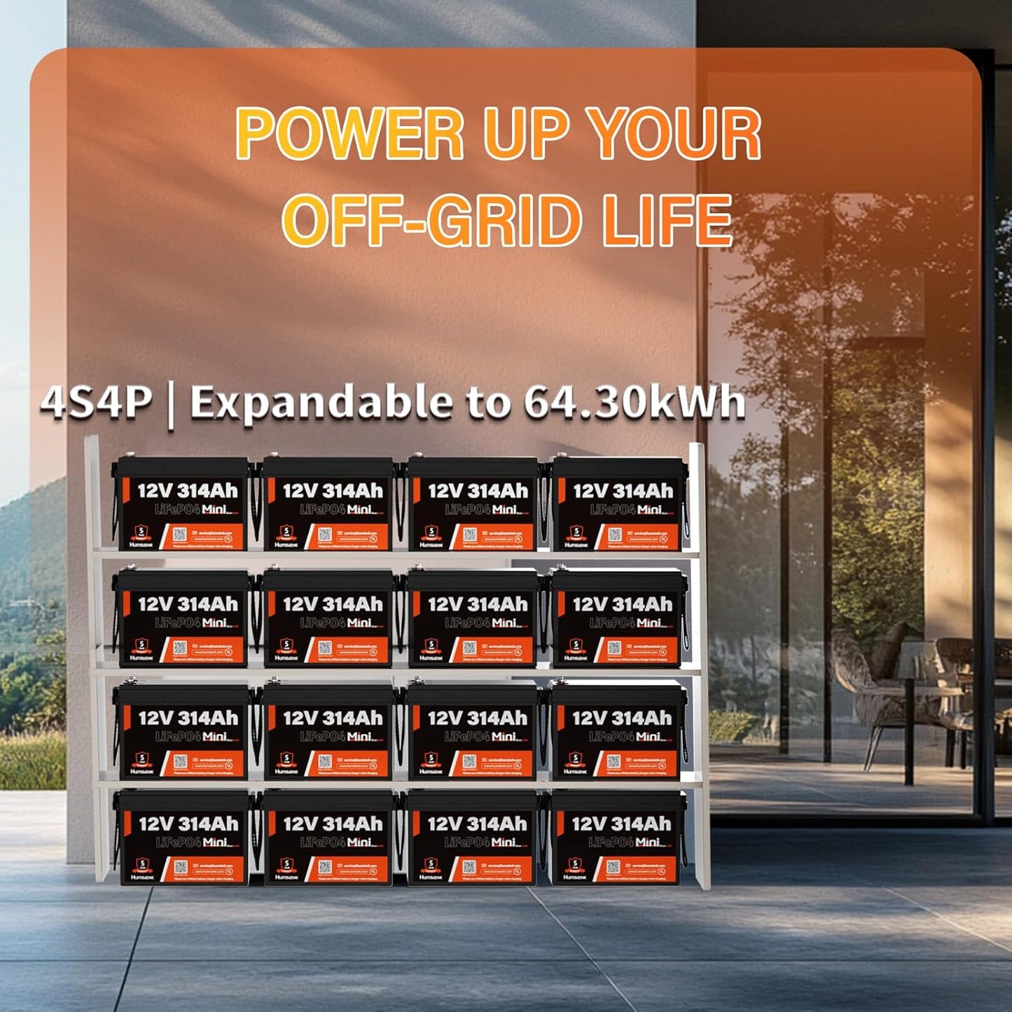 4 PCS Bluetooth 12V 314Ah LiFePO4 Lithium Battery MINI, Max. 4190Wh Energy, EV A+ Cells, Built-in 100A BMS, 15000 Deep Cycles Battery with Low-Temp Protection for RVs, Solar System, Off-Grid