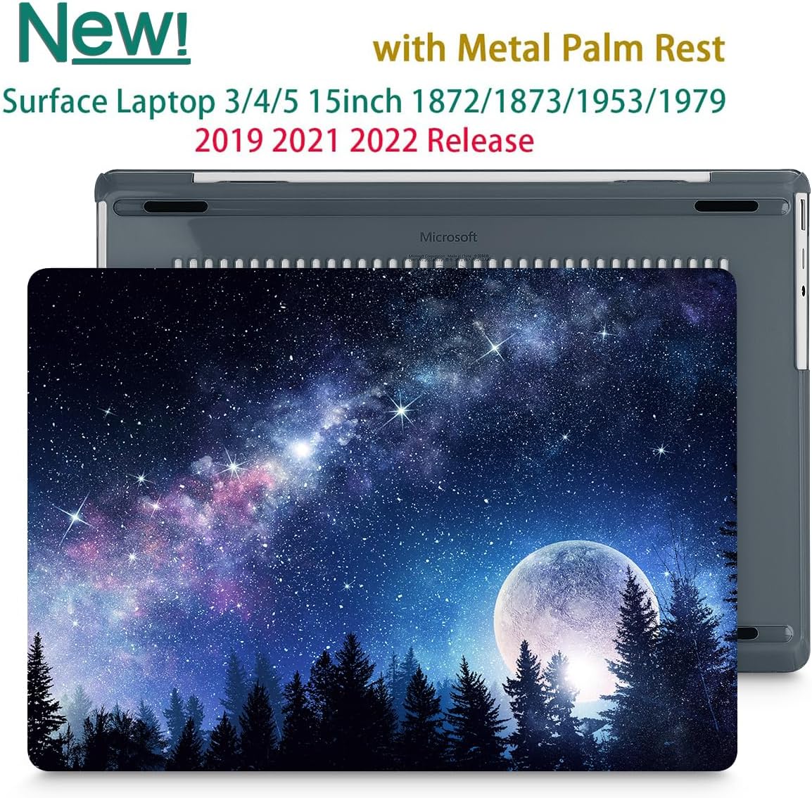 Tuiklol Case for 15 Inch Microsoft Surface Laptop 5/4/3 2022-2020, Model 1979/1953/1872/1873 Hard Shell Cover, Keyboard Cover+Screen Protector+Dust Plugs,Moonlight