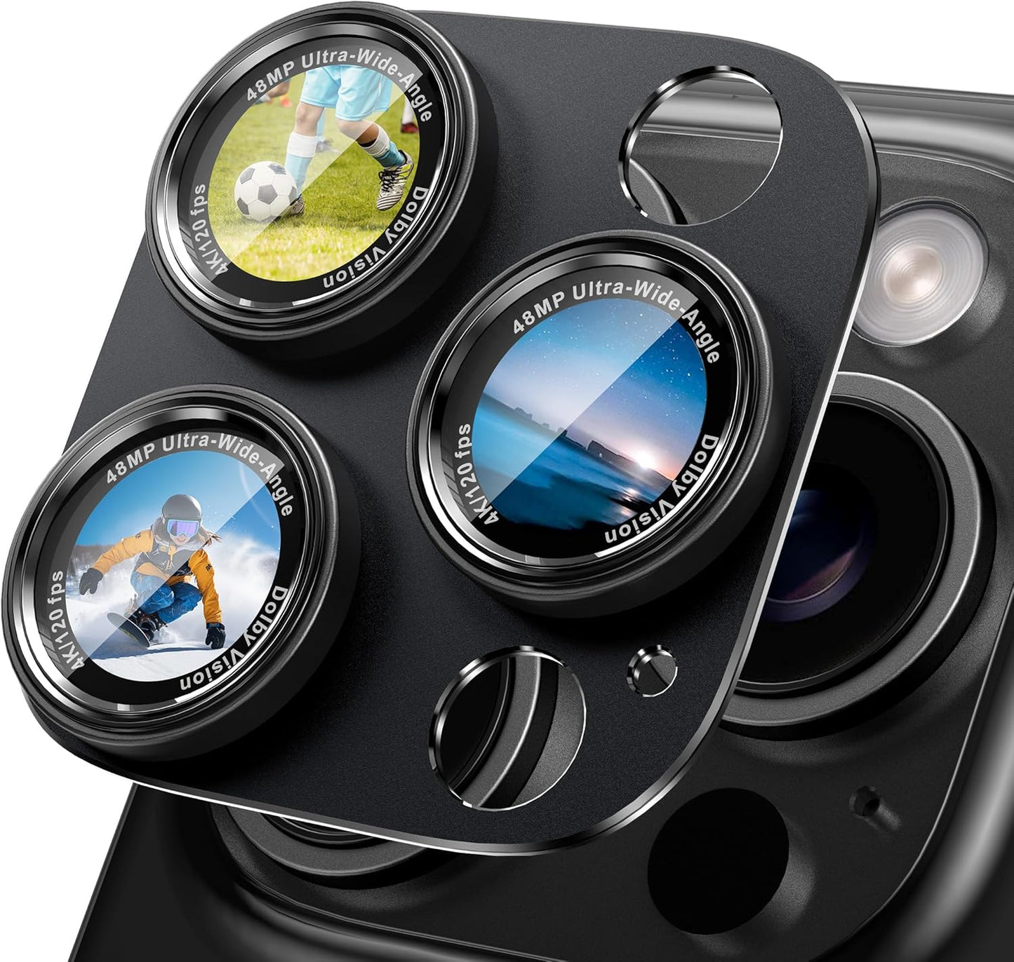 CACOE for iPhone 15 Pro/15 Pro Max Camera Lens Protector - Metal Frame Tempered Glass Cover, [Anti-Scratch] [Drop-Proof][Strong-Adhesion] Camera Screen Cover(Black)