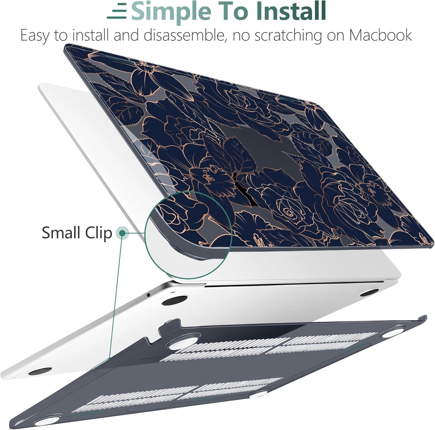 TWOLSKOO Compatible with M4 MacBook Air 15 inch Case 2025-2023 Released Model M4 A3241 M3 A3114 M2 A2941, Plastic Hard Shell & Screen Protector & Keyboard Cover & Trackpad Film, Elegant Roses