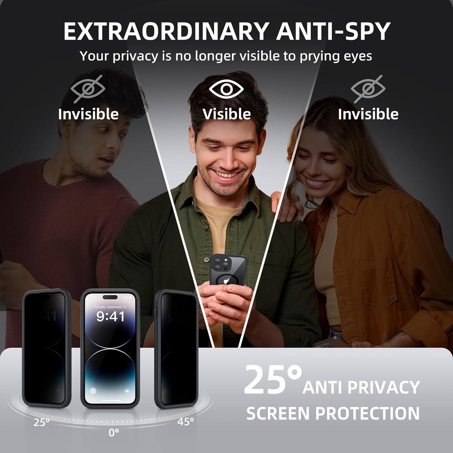 BERFY Magnetic for iPhone 14 Pro Max Case, Compatible with MagSafe, Built-in Privacy Screen Protector and Upgraded Camera Protection, Anti-Spy Full Body Shockproof Phone Case for 14 Pro Max 6.7",Black