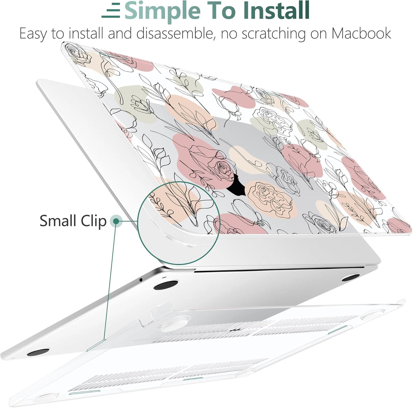 TWOLSKOO Compatible with M4 MacBook Air 15 inch Case 2025-2023 Released Model M4 A3241 M3 A3114 M2 A2941, Plastic Hard Shell & Screen Protector & Keyboard Cover & Trackpad Film, Line Flowers