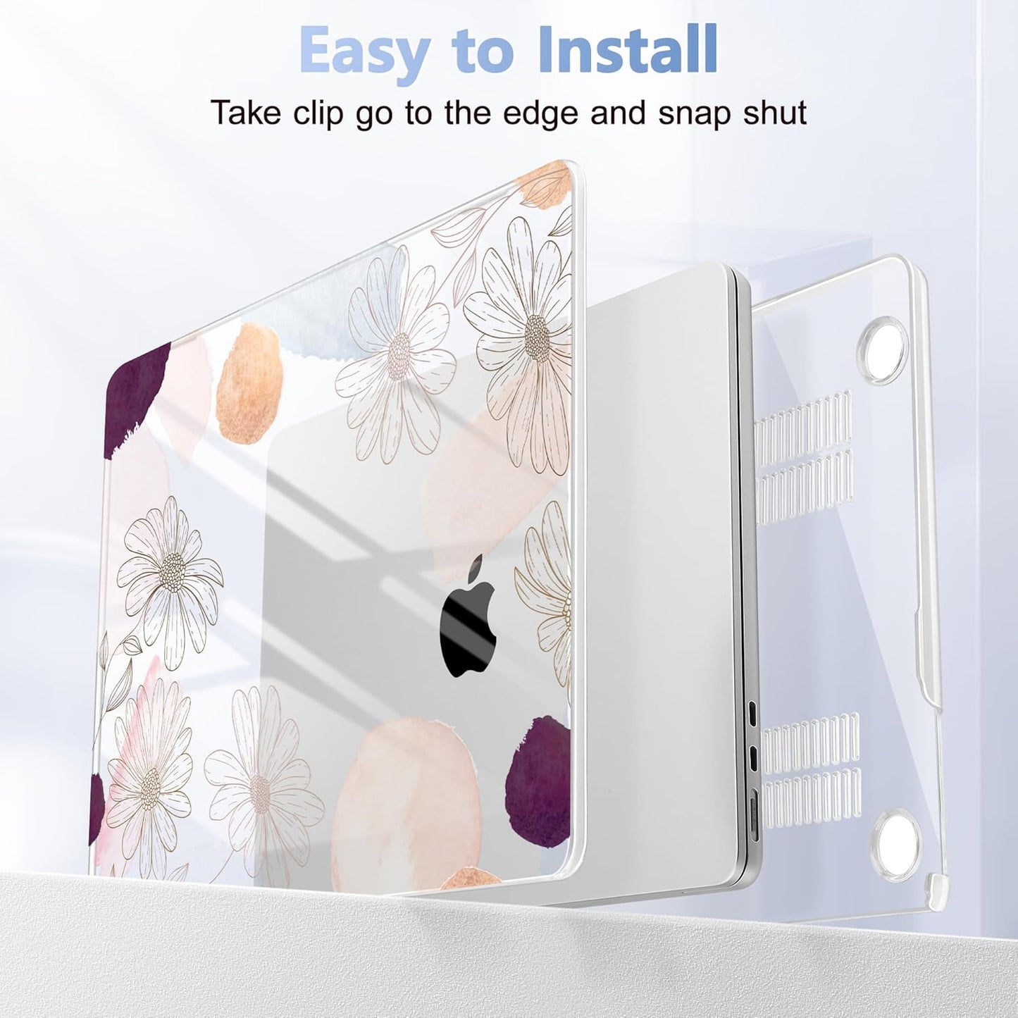 Case for MacBook Air 15 Inch 2025 2024 2023 Release M4 A3241 M3 A3114 M2 A2941, Hard Shell with Screen Protector & Keyboard Cover, Compatible with Touch ID - Floral