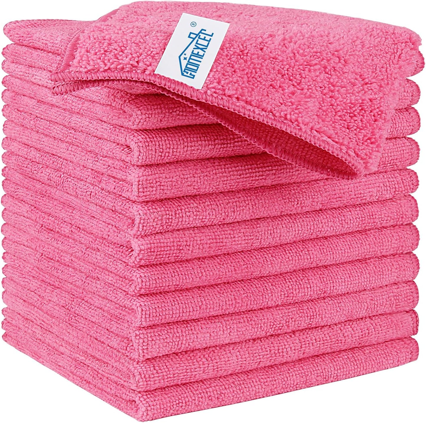 HOMEXCEL Pink Microfiber Cleaning Cloth, 12 Pack Premium Microfiber Towels for Cars, Lint Free, Scratch-Free, Highly Absorbent, Reusable Cleaning Rags for Car, Household, Kitchen, Window, 11.5"X11.5"