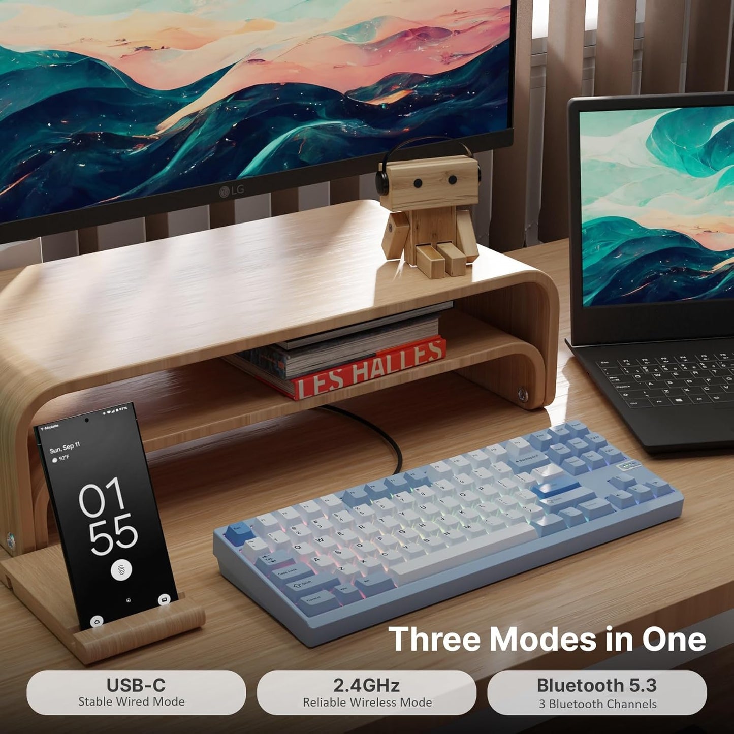 Chilkey ND TKL Aluminum Mechanical Keyboard, 87 Keys Tenkeyless Wireless Gaming Keyboard, Tri-Mode BT5.3/2.4GHz/USB-C PBT Keycaps Hot Swappable Custom Key Board for Windows Laptop Office PC