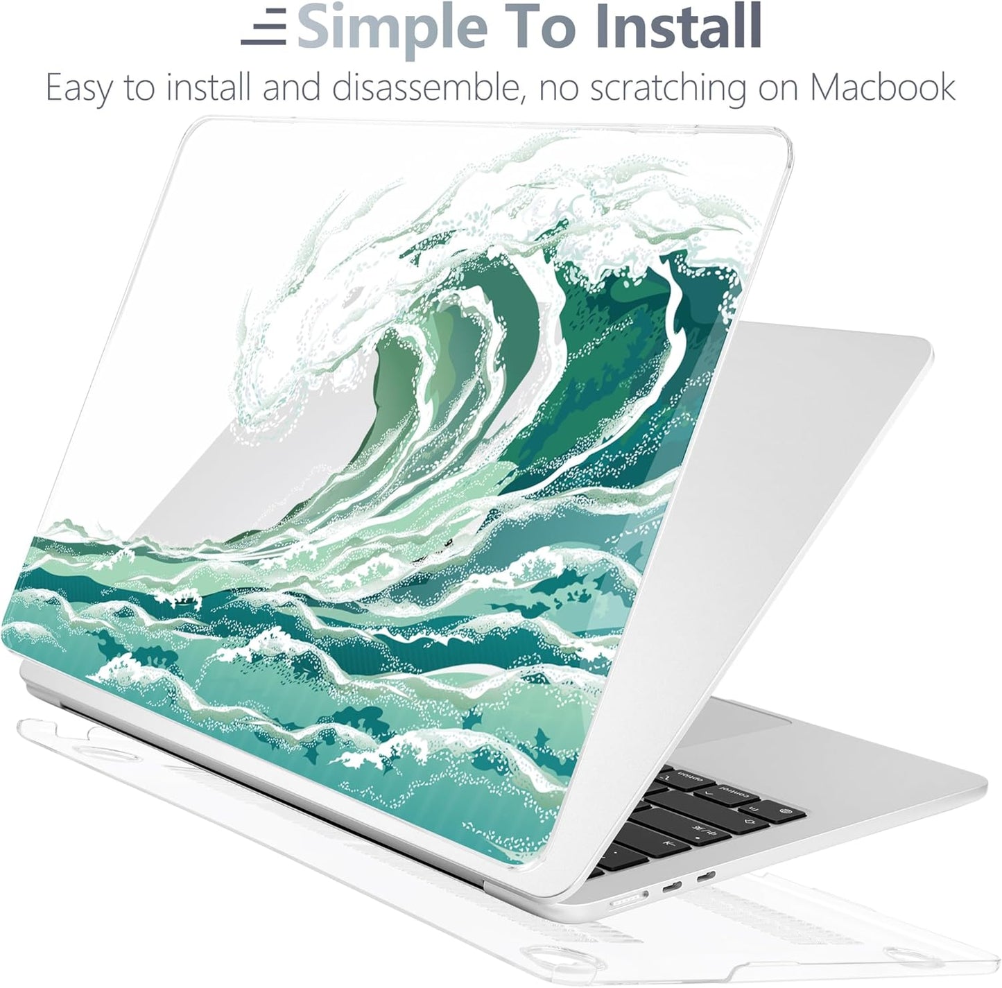 Batianda Premium Case for New MacBook Air 15 inch 2025 M4 2024 2023 with M3 M2 Chip Model A3241/A3114/A2941, Designed Protective Plastic Hardshell & Keyboard Cover & Screen Protector, Waves