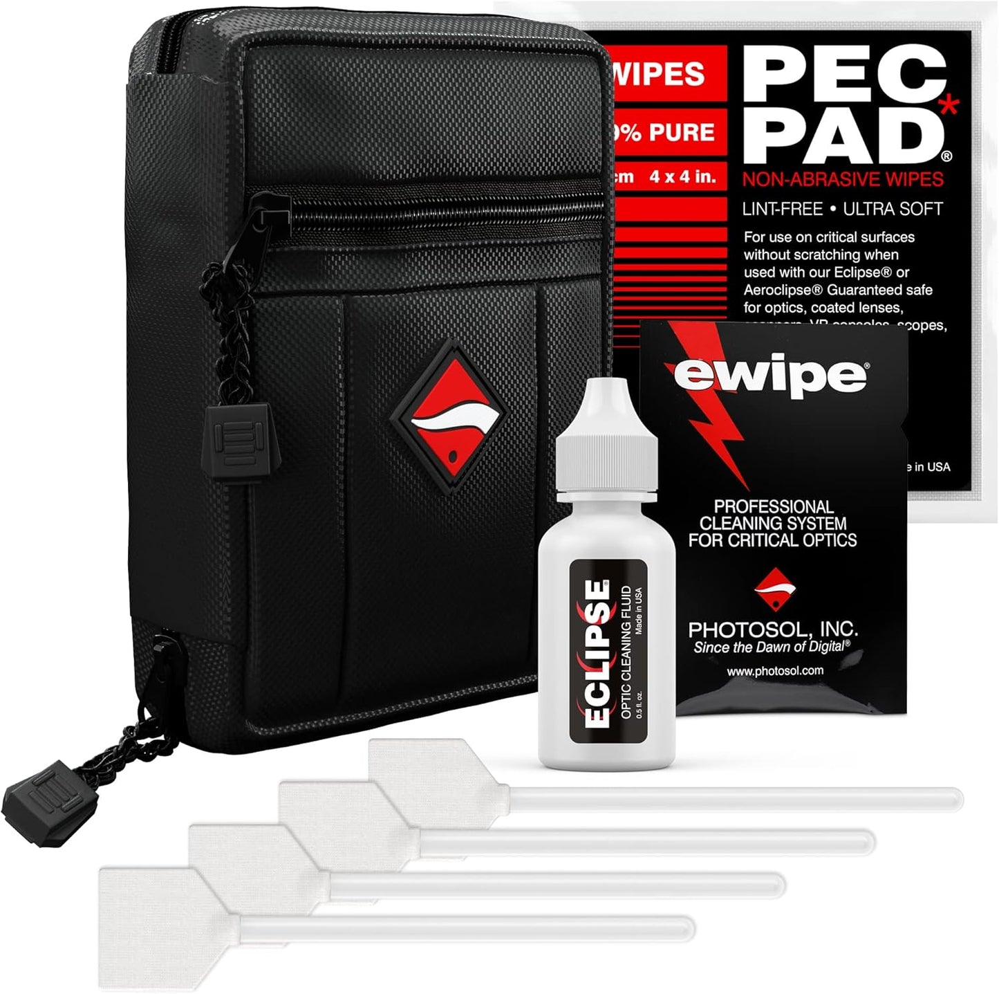 Photographic Solutions Digital Survival Kit - Type-3 (24mm) Sensor Swabs, PEC-PAD Photo Wipes, E-Wipe Packet, Eclipse Optic Cleaning Fluid - Camera Cleaning Kit with Travel Bag