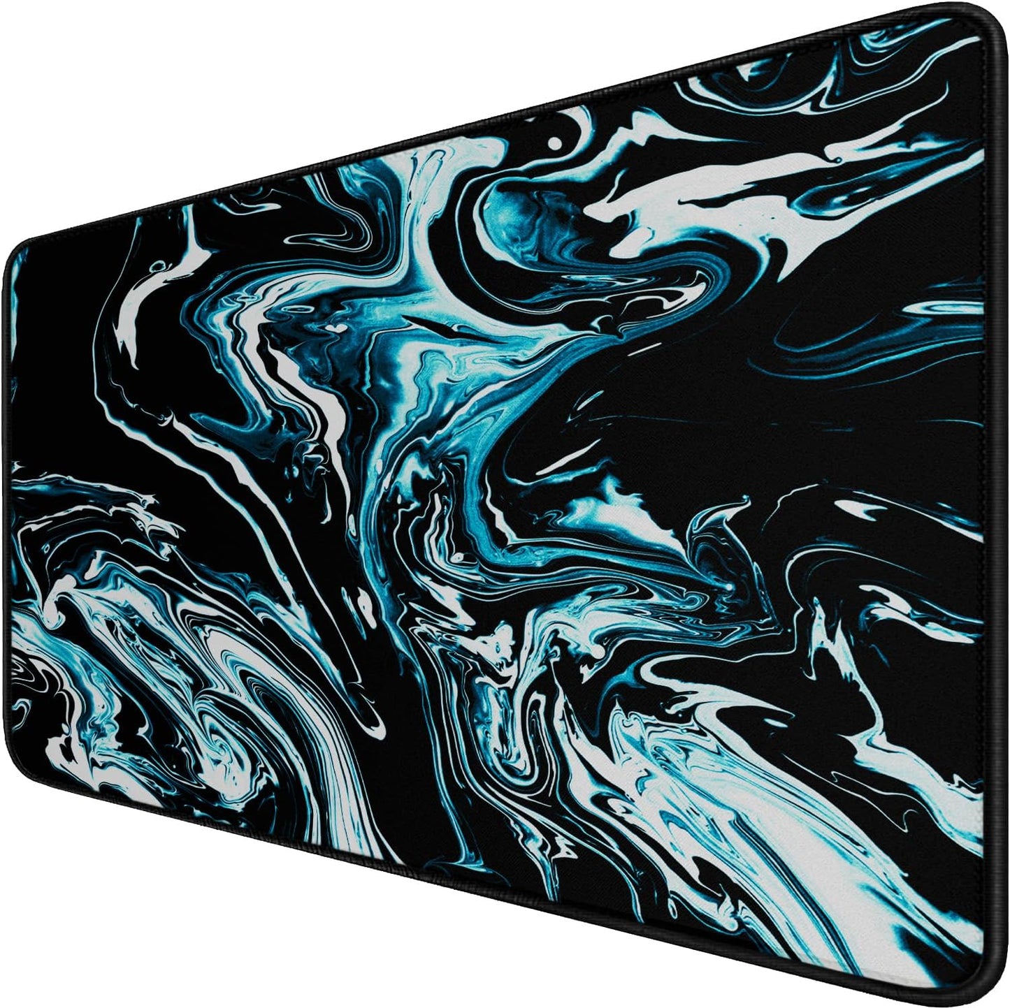 Gaming Mouse Pad with Stitched Edges, Durable Non-Slip Natural Rubber Base, Waterproof Computer Keyboard Pad Mat for Esports Pros/Gamer/Desktop/Office/Home - Marble Cyan