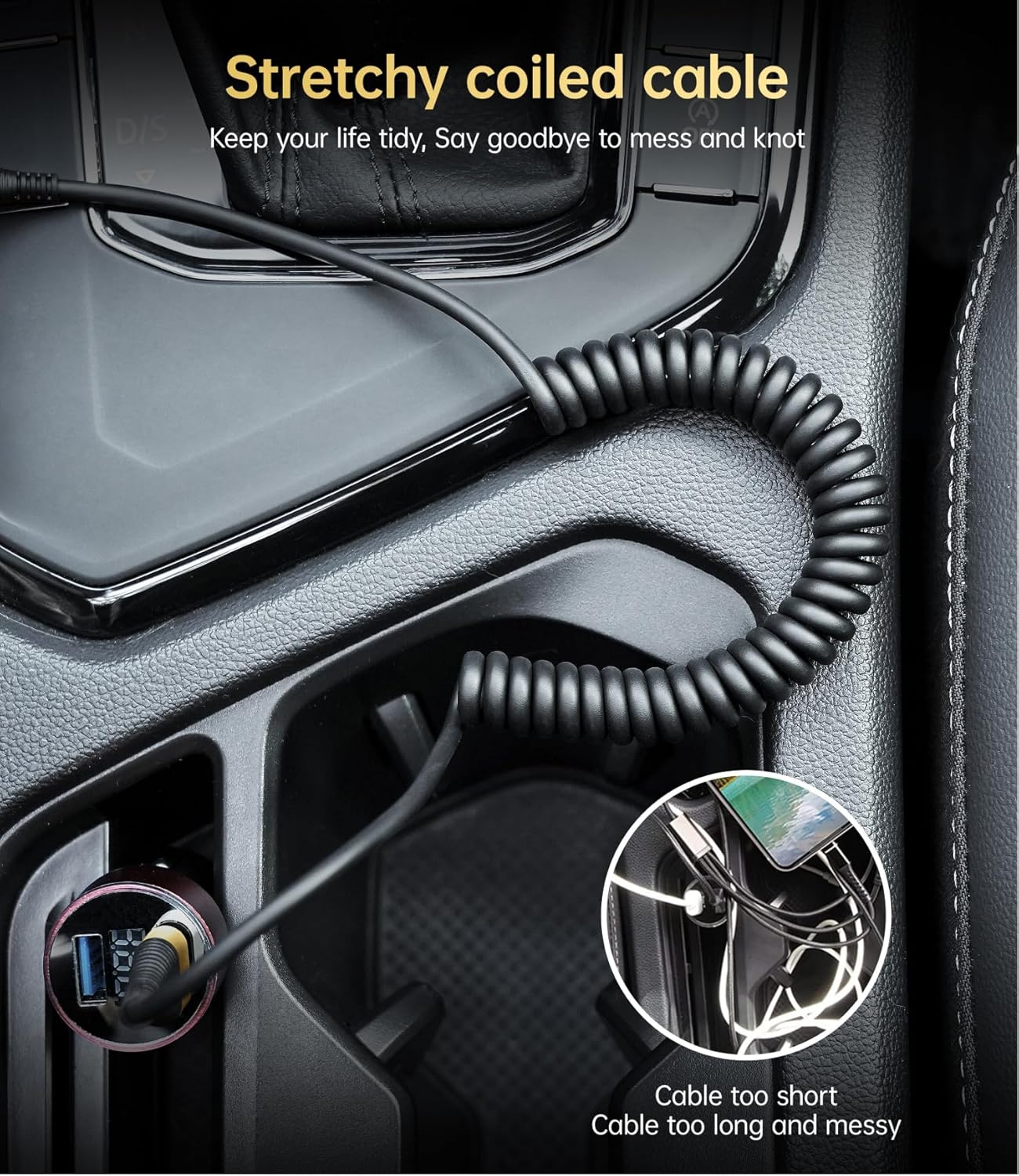 iPhone Charger Cable for Car, 2 Pack 5FT [Apple MFi Certified] Coiled Lightning Cable iPhone Charger Cord Compatible with iPhone 14/13/12/11 Pro Max/XS MAX/XR/XS/8/iPad/iPod/CarPlay-Gold