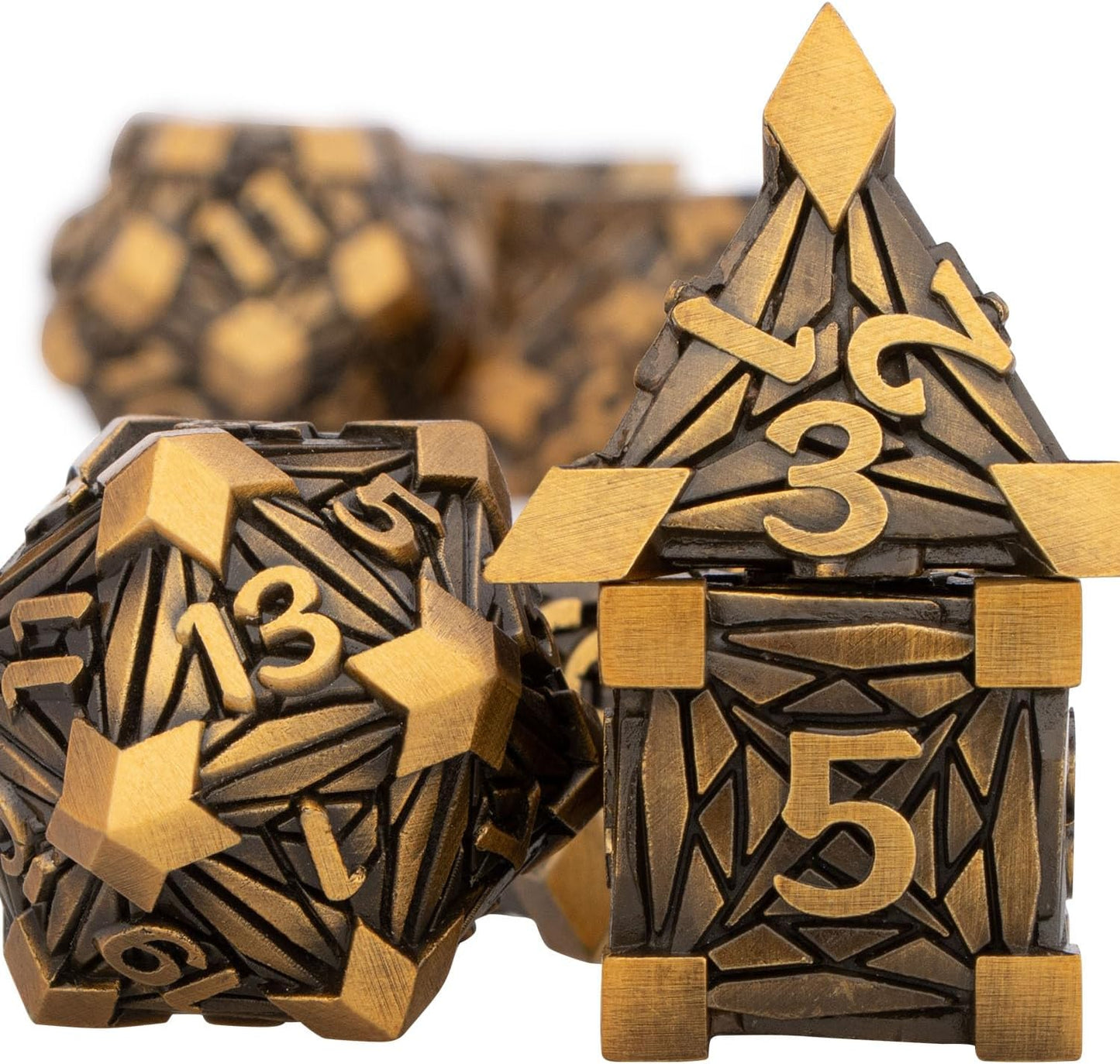 7PCS Metal DND Dice Set with Box, Debris RPG Red D and D Dice for use with D&D Tabletop Games Role Playing Game Polyhedral Dice Set D20 D12 D10 D8 D6 D4