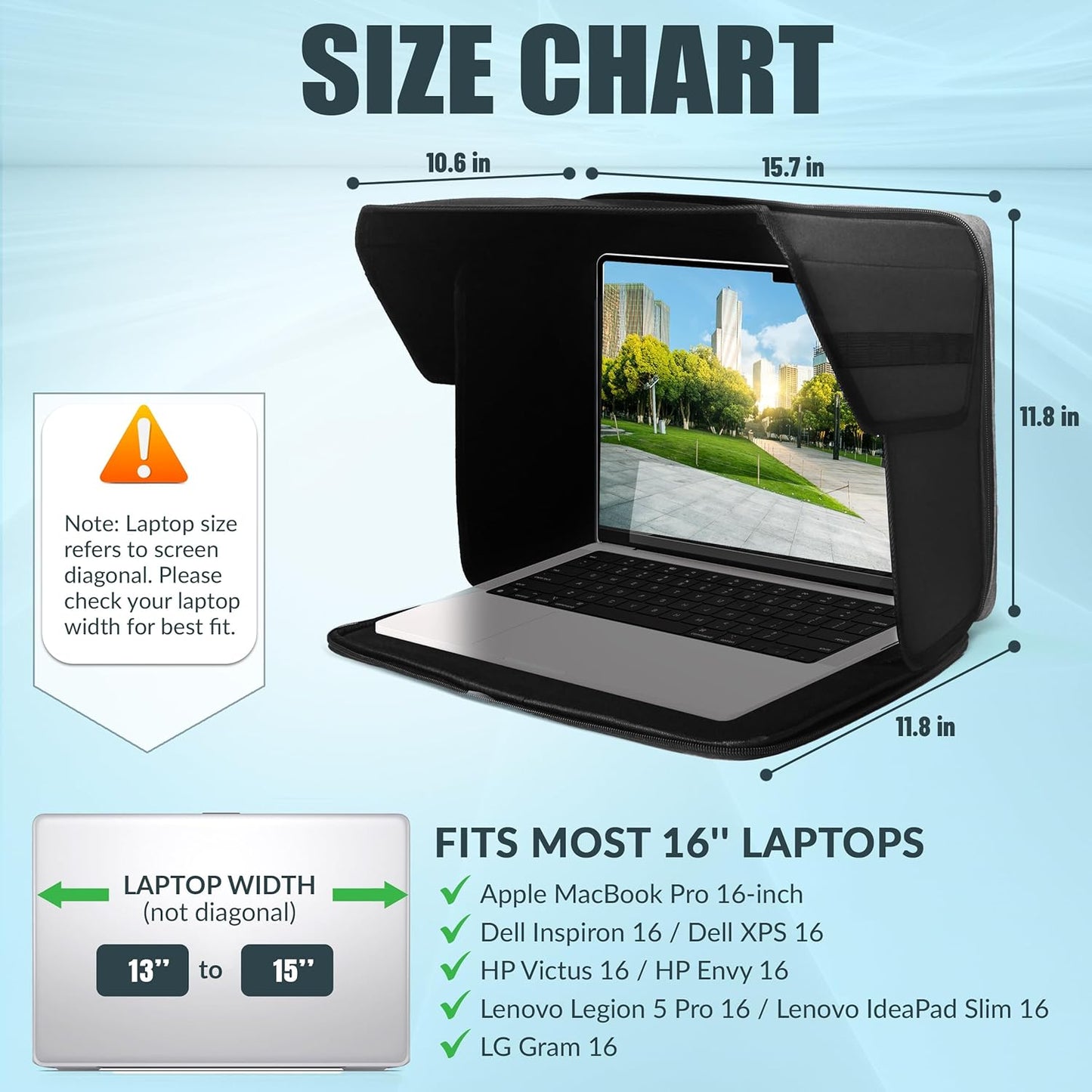 Laptop Sun Shade Bag - Fits Up to 16" Laptops, Provides Privacy, Glare Protection - Ideal Laptop Sun Shade for Working Outside