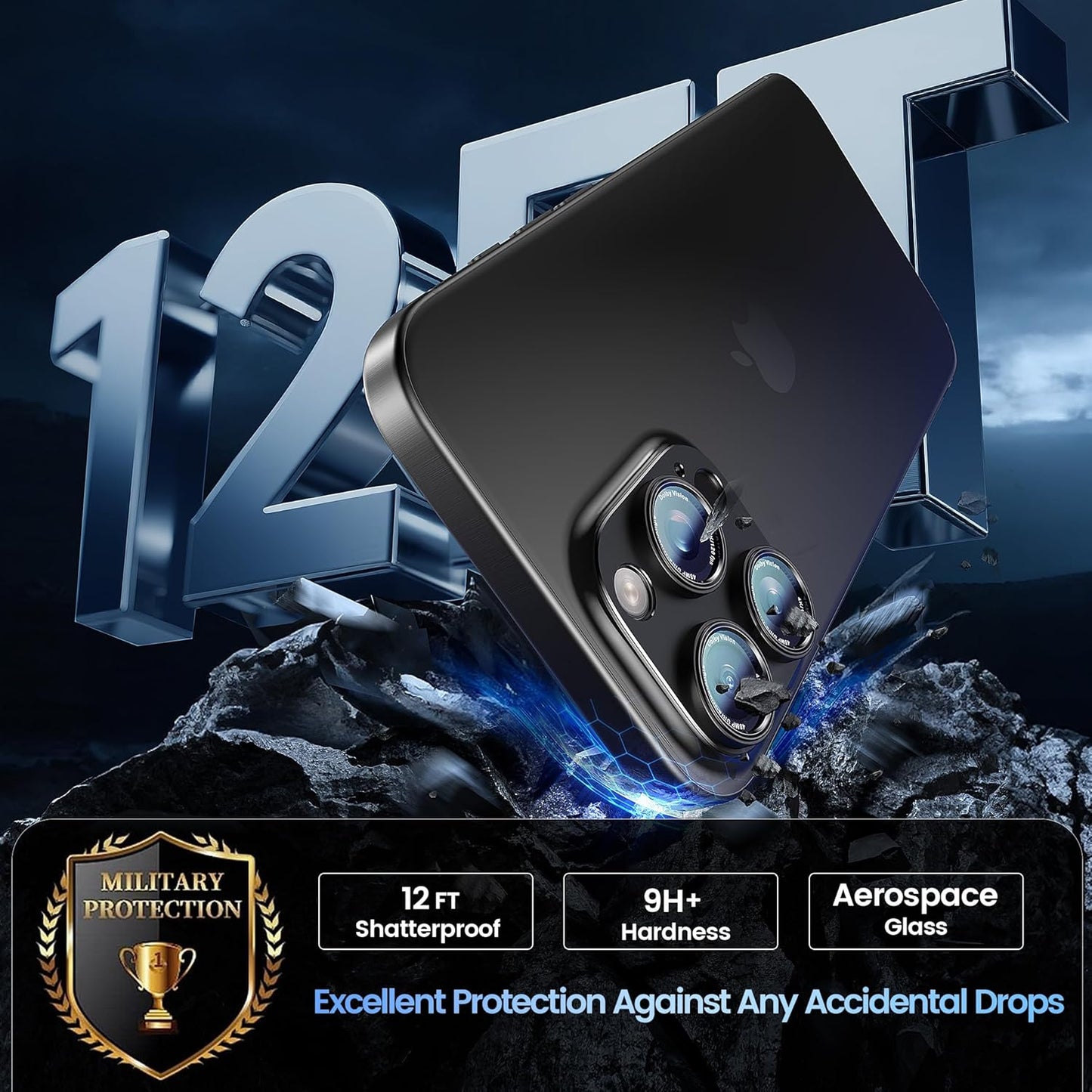 CACOE for iPhone 15 Pro/15 Pro Max Camera Lens Protector - Metal Frame Tempered Glass Cover, [Anti-Scratch] [Drop-Proof][Strong-Adhesion] Camera Screen Cover(Black)