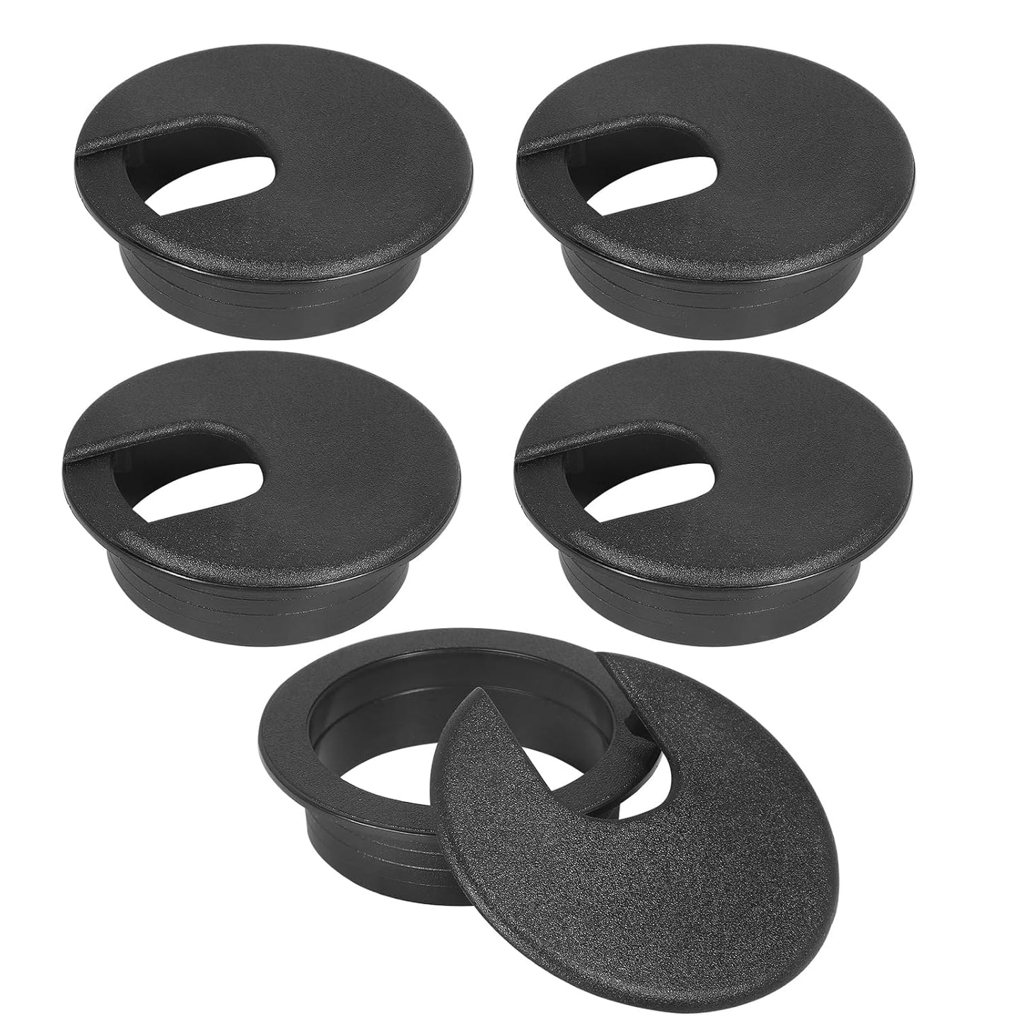 2" Black Desk Grommet, JTemgle Plastic Cable Hole Cover Computer Table Cord Wire Organizer Caps Desktop Cord Management for Home Office TV Stands Tabletops, 5 Pieces