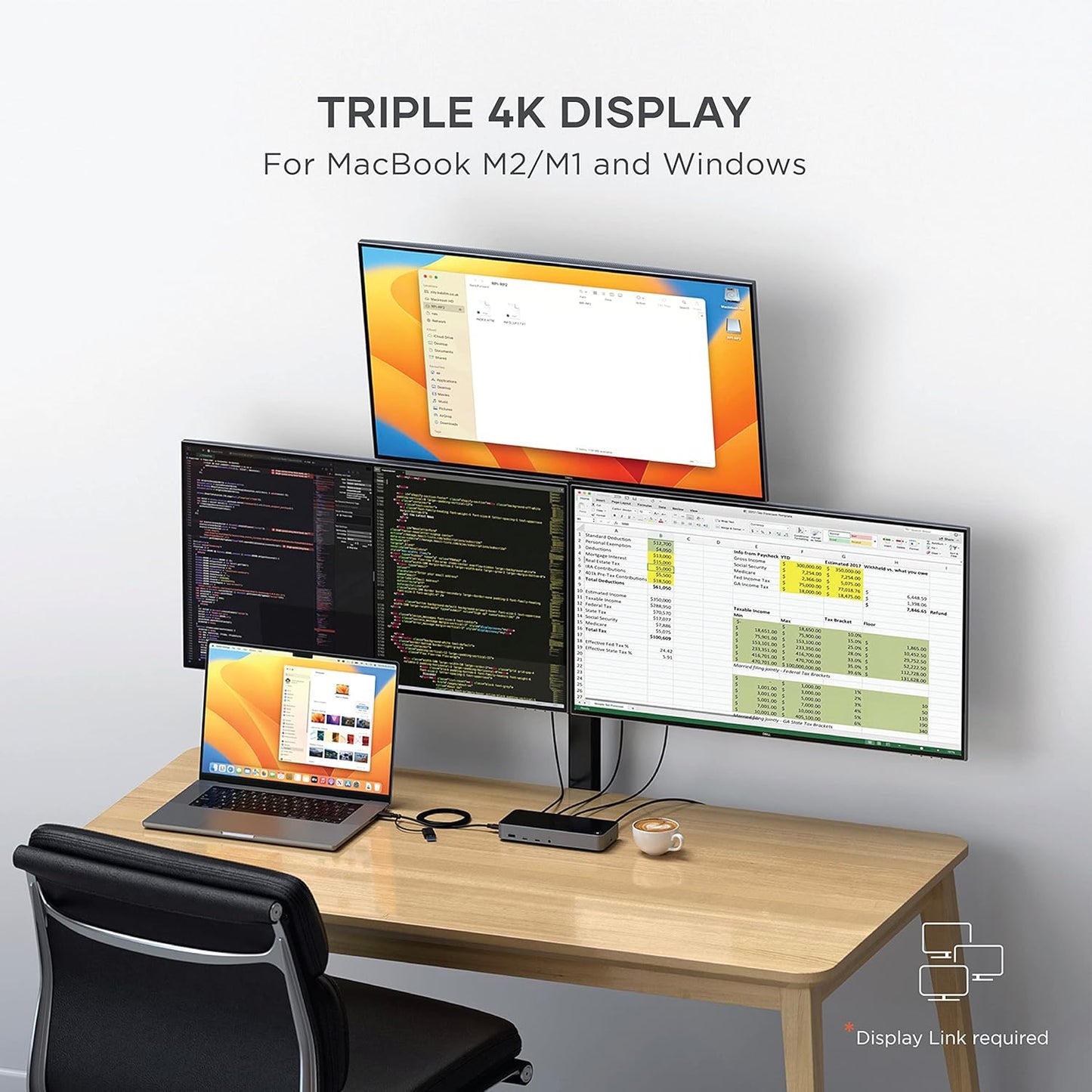 Satechi 13 in 1 Triple 4K USB C Docking Station, 100W Charging, 2 DP, 3 HDMI, 2 USB C, 3 USB-A, Gigabit Ethernet, and Audio Jack for Mac/Windows, MacBook Air/Pro M4/M3/M2/M1, DisplayLink Required