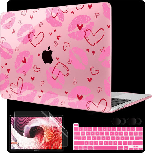 MEEgoodo Case for MacBook Pro 13 inch Case 2022 2021 2020 New A2338 M2/M1 A2251 A2289, Laptop Hard Shell with Keyboard & Camera Cover Compatible with 13 inch MacBook Pro, Cute Kiss & Love