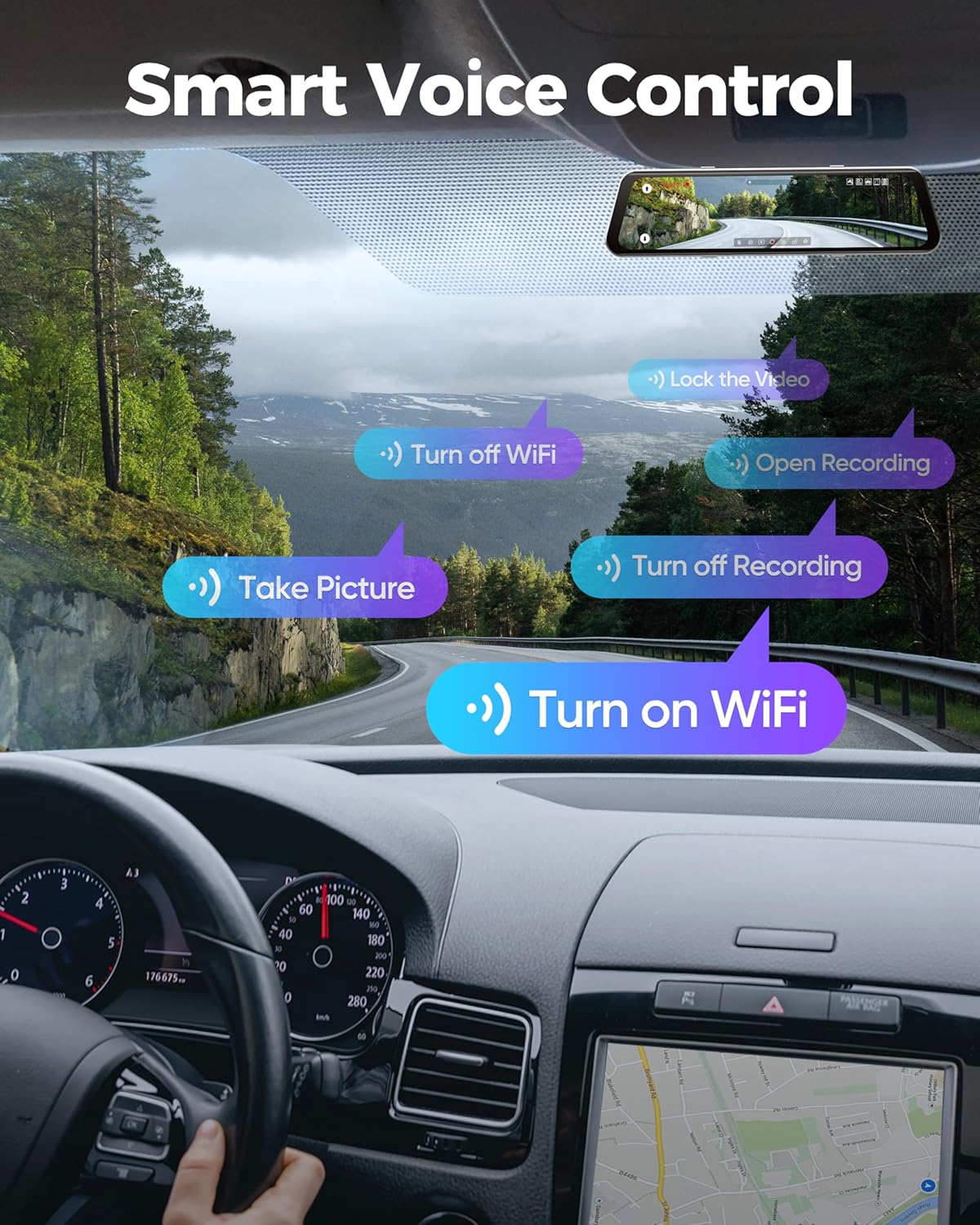 12" Mirror Dash Cam, 4K UHD Front and 2.5K Rear View Dash Camera for Car, with ADAS BSD LCA Smart Mode, GPS, G-Sensor, Loop Recording, Parking Monitor, Voice Control, 5.8GHz WiFi