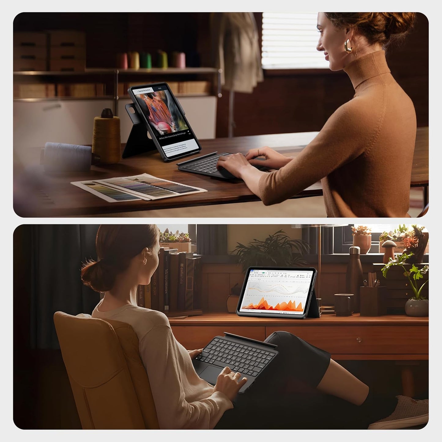 HOU iPad 9th Generation Case with Keyboard(8th/7th gen),iPad Air 3 & Pro 10.5" 360° Rotatable&Detachable Combo,Ultra-Silent Keys,7-Color Backlit,50H Battery,Lightweight Cover,Portrait/Landscape,Black