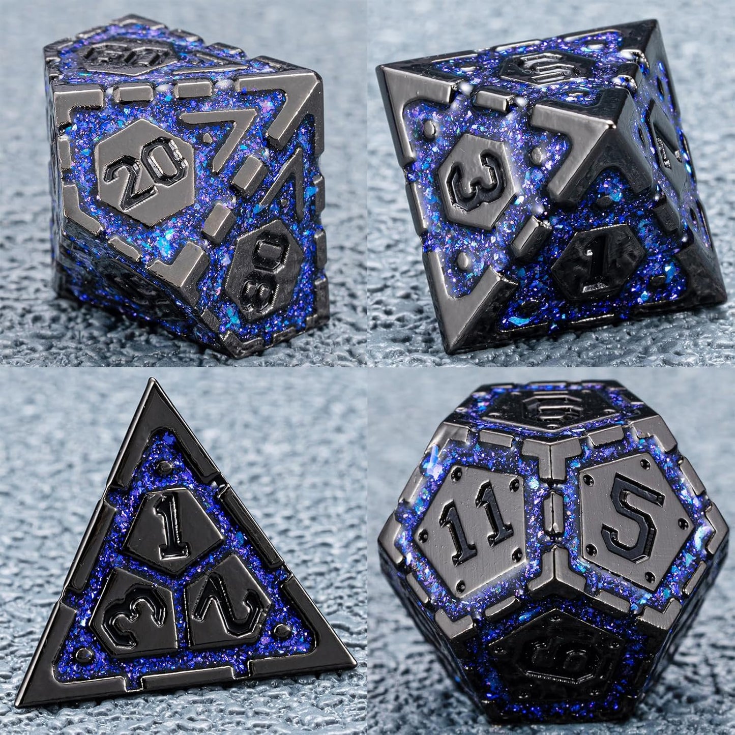 DND Metal Dice Set, Polyhedral Dice Set for RPG D&D Dice with Cracks Dungeons and Dragons Dice Set for RPG TTRPG D&D Die with Gift Case(Black Nickel Purple)