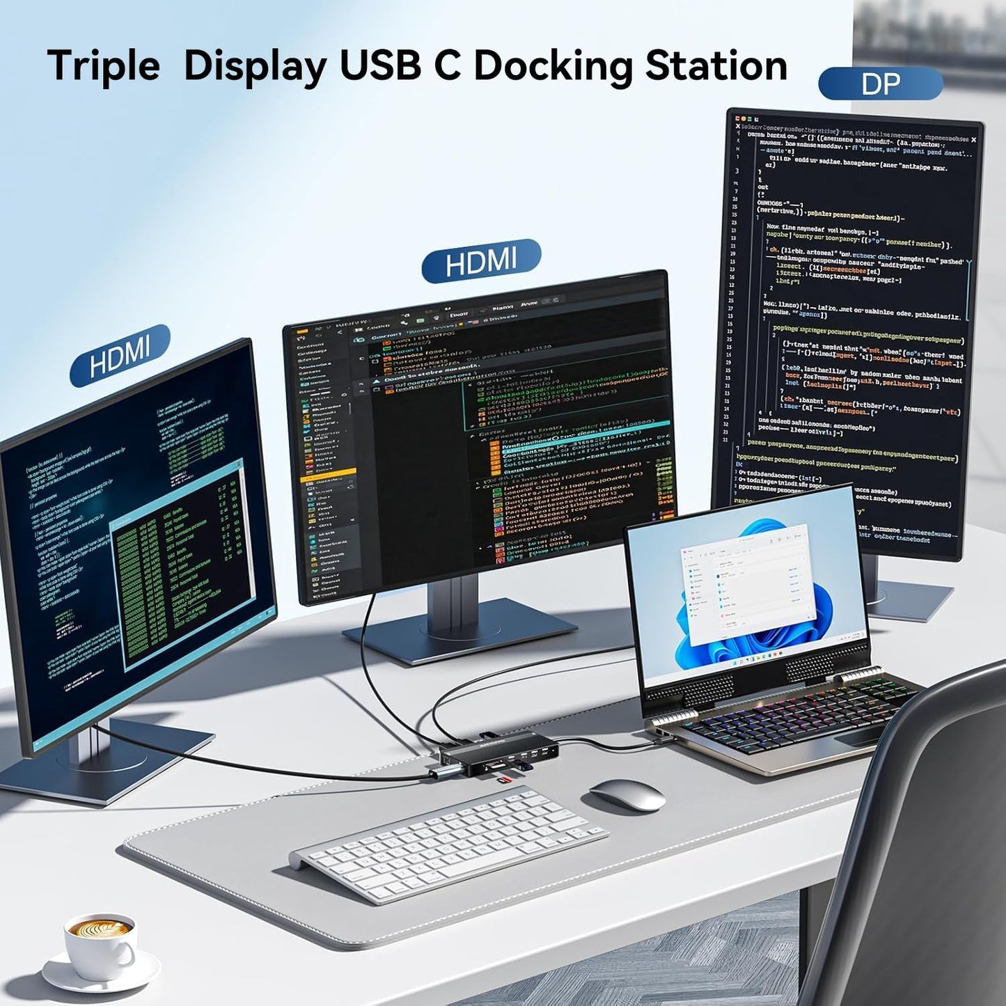USB C Hub USB C Docking Station Dual Monitor14-IN-1 Triple Display Multiport Adapter with 2*HDMI +DP + 5*USB-A/C 10Gbps Ports+Ethernet+SD/TF Laptop Docking Station for HP/Dell/Lenovo/Thinkpad (Black)