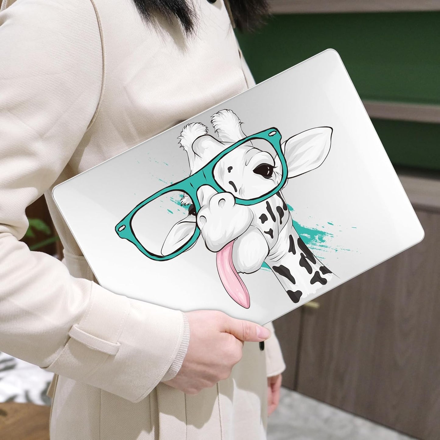 MEEgoodo for MacBook Air 13 inch Case 2021 2020 2019 2018 Released A2337 M1 A2179 A1932 with Touch ID, Plastic Hard Shell & Keyboard Cover Compatible with MacBook Air Case 13.3, Funny Giraffe