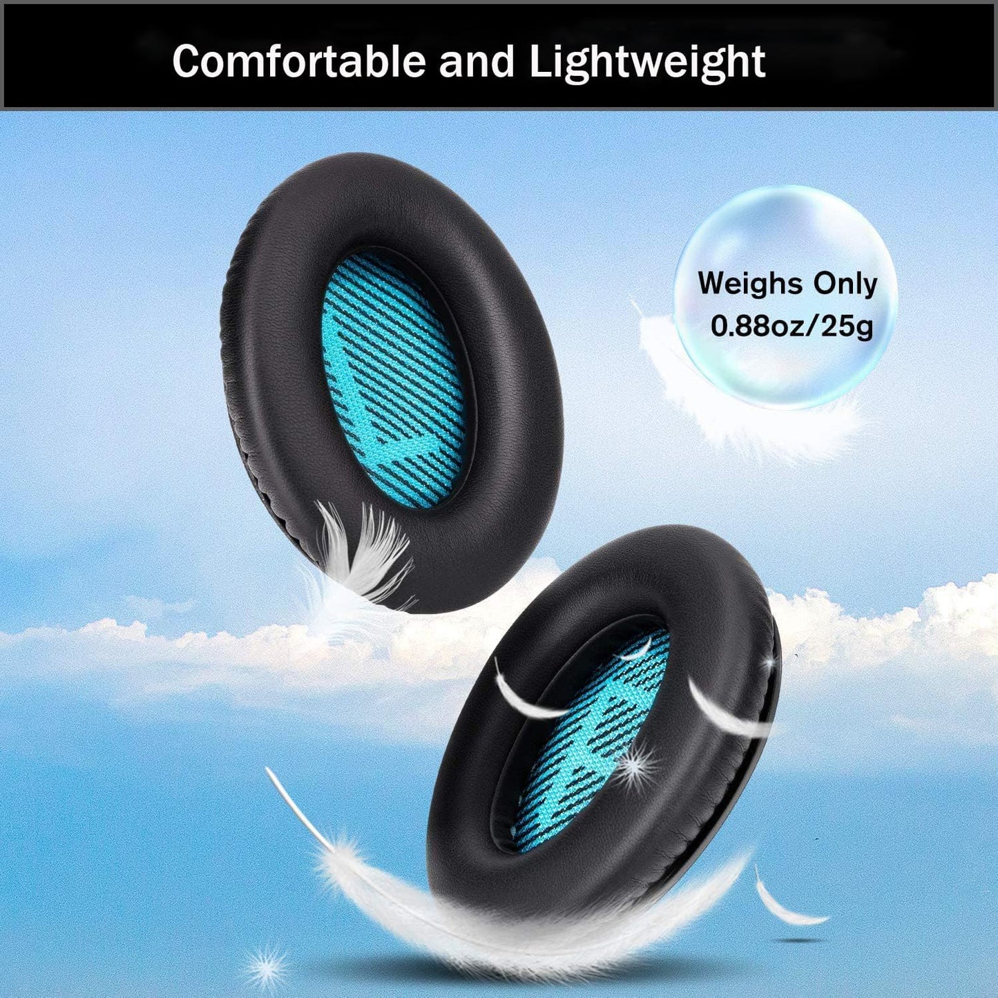 Ear Pads for Bose Quiet Comfort 35 Soft Protein Leather Replacement Earpads Ear Cushions Ear Pad for Bose QC 35/25 / 15 QC2 / Ae2 / Ae2i / Ae2W / Sound Link/Sound True (Black/Blue)