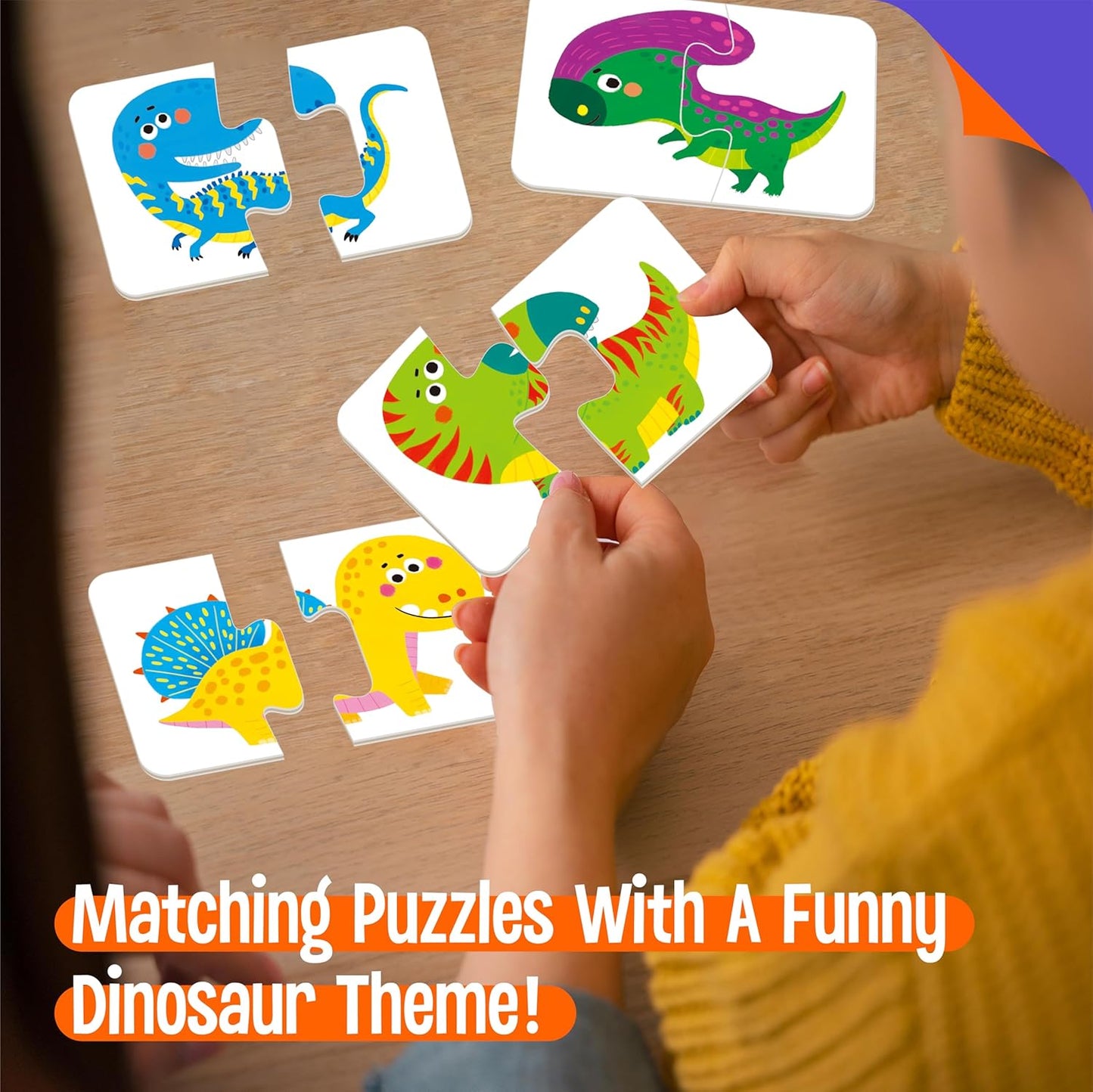 48 Dinosaurs Matching Puzzles with Error-Correction, Self-Correcting Puzzle Match Game Educational Matching Puzzles for Toddlers Kindergarten, Dinosaur-Themed Learning Games Toys for 3 Years Old