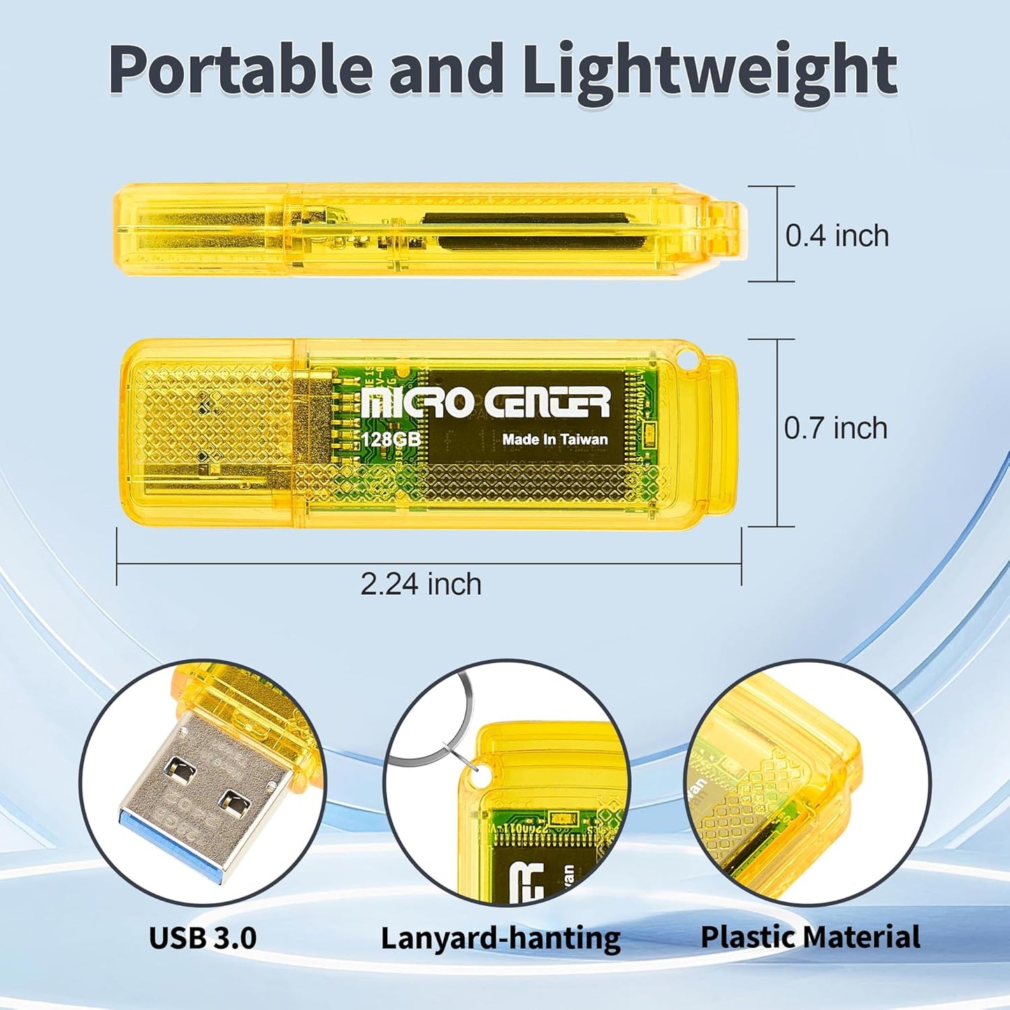 INLAND Micro Center Super Speed 128GB USB 3.0/USB3.1 Gen1 Flash Drive Gum Size Memory Stick Thumb Drive Data Storage Jump Drive