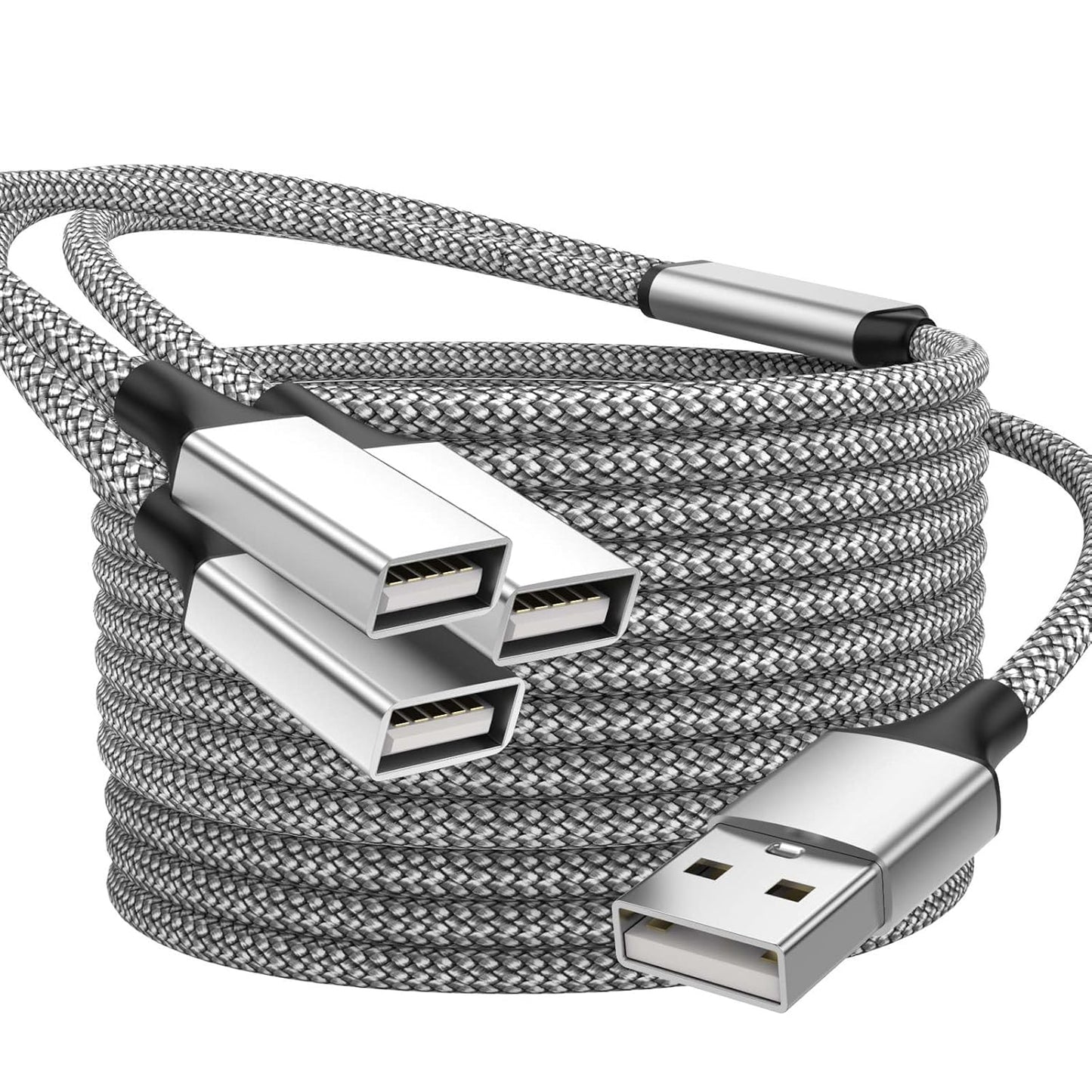 6.6FT USB Splitter, USB A Male to 3 Female Extension Cable Support Charging and Data Transfer for Printer/Keyboard/Flash Drive/PlayStation/Laptop/LED Etc(Silver)