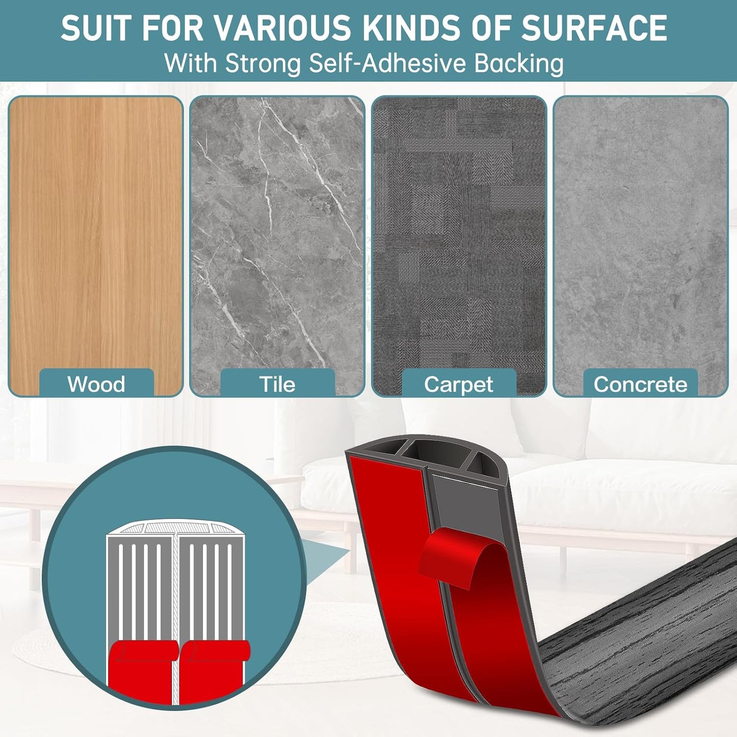 Floor Cord Cover Self Adhesive Cord Hider Floor Extension Cord Covers for Floor Power Cord Protector Cable Management Prevent Cable Trips Cable Cavity 0.51" W x 0.31" H (Deep Grey Wood, 20Ft)