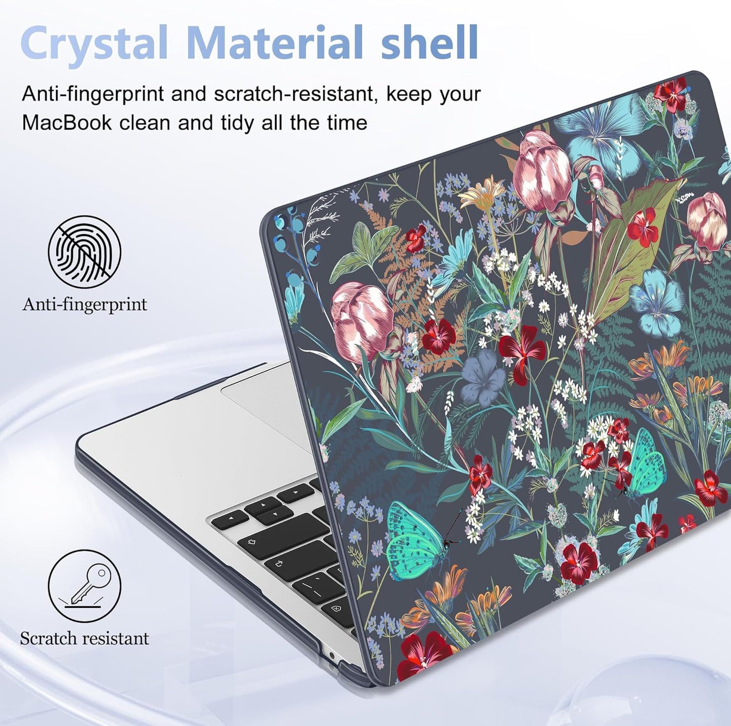 Case for MacBook Air 15 Inch 2025 2024 2023 Release M4 A3241 M3 A3114 M2 A2941, Hard Shell with Screen Protector & Keyboard Cover, Compatible with Touch ID, Flowers & Herbs