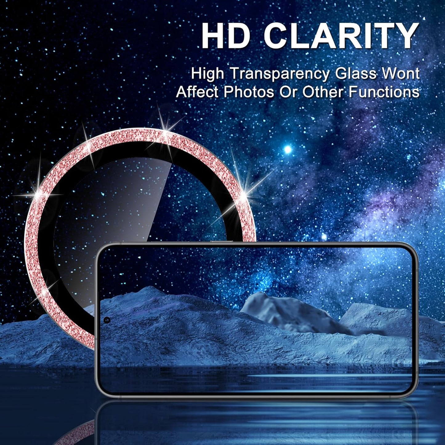 for Samsung Galaxy S25 Plus Camera Lens Protector, Individual Metal Ring Tempered Glass Lens Cover, [Strong Adsorption] Scratch Resistant Ultra-Thin HD Clear Lens Cover, 1 Set-Pink Sparkly