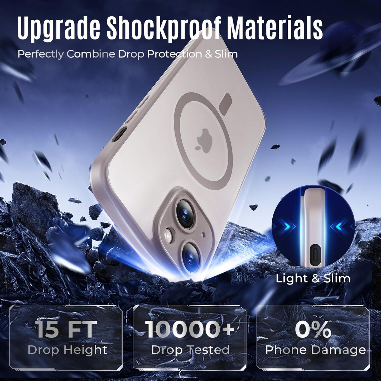 Designed for iPhone 13 Case, Compatible with MagSafe, with Privacy Screen Protectors X2, [Camera Protection] [15FT Military Drop Protection] Shockproof Phone Case, 6.1", Natural Titanium