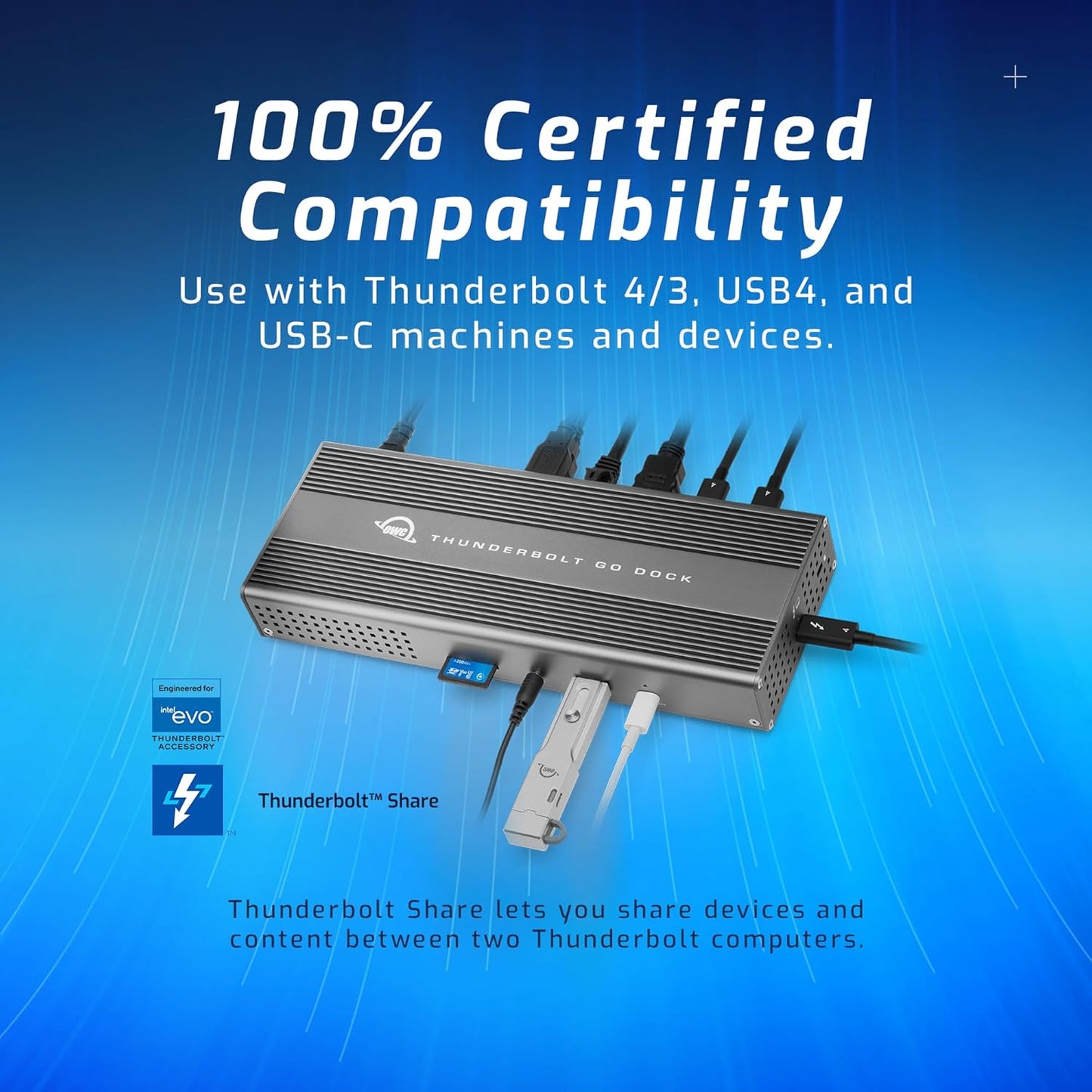 OWC Thunderbolt Go Dock, 11 Ports, Built in Power Supply, 90W Charging, TB4 (USB-C), USB, HDMI, 2.5GbE, SD, Also Compatible with USB-C Devices, Supports Thunderbolt Share