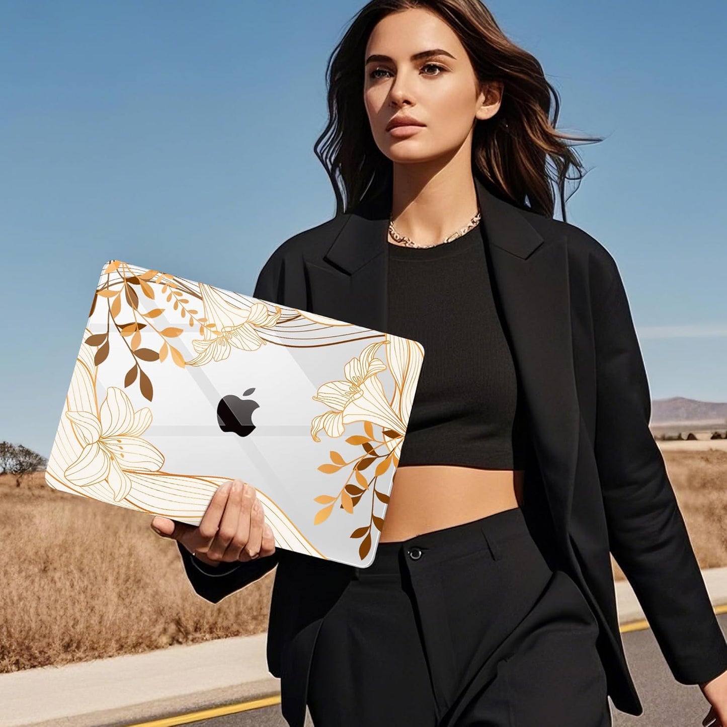 Mektron Compatible with M4 MacBook Air 15 inch Case 2025 A3241 2024 2023 M3 A3114 A2941 M2 Liquid Retina Display Touch ID, Plastic Hard Case & Keyboard Skin & Screen Protector - Waves Florals C352