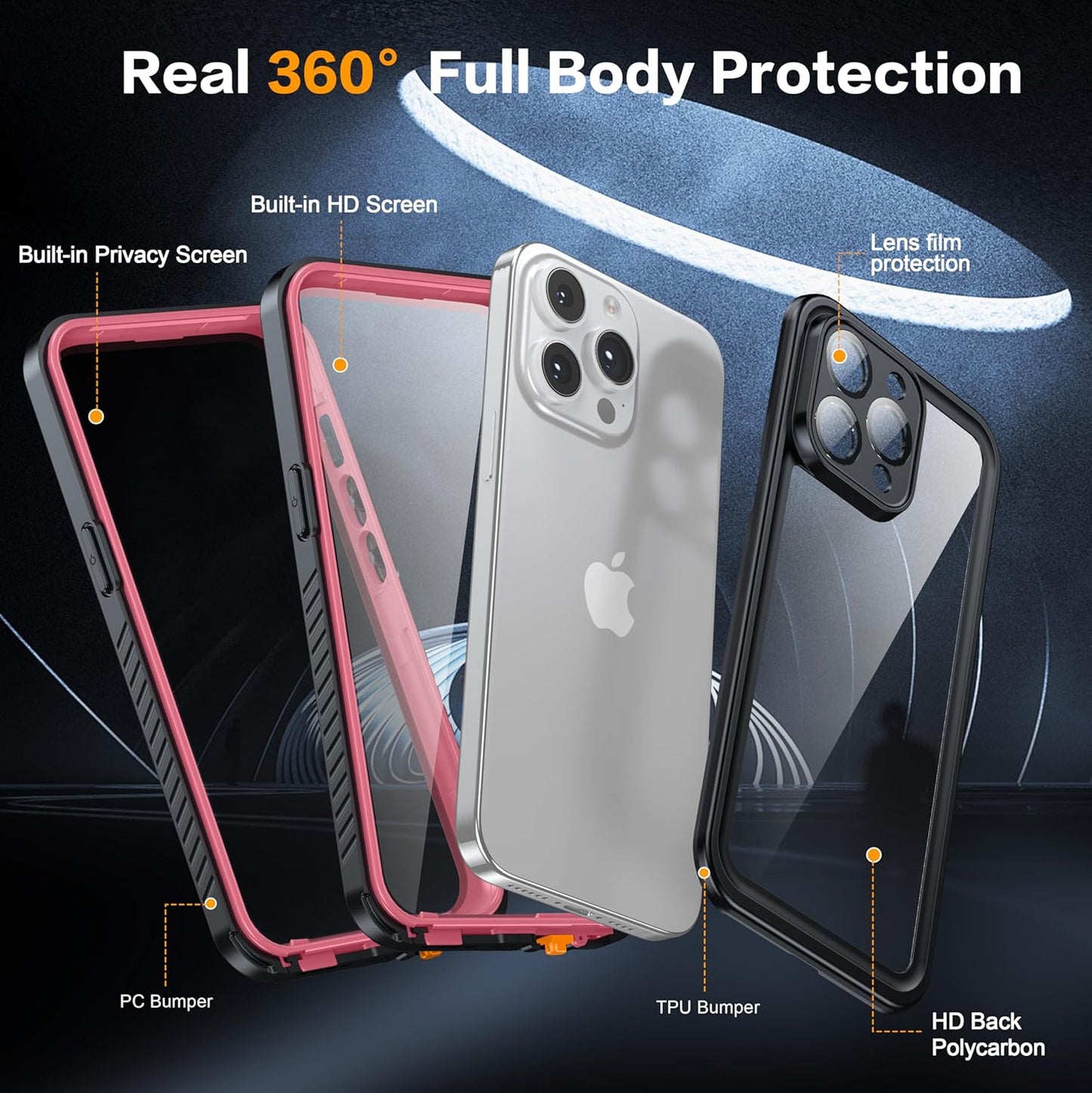 for iPhone 15 Pro Max Case Waterproof - Built-in Privacy Screen Protector & HD Screen Protector [IP68 Underwater] Shockproof Dustproof Full Body Protection iPhone 15 Pro Max Phone Case