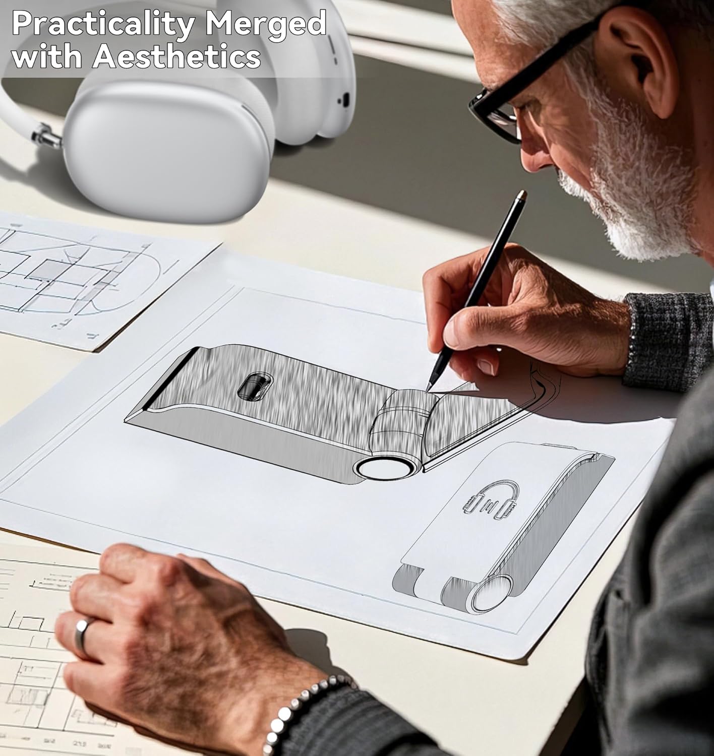 Headphone Stand, Wall Mount Headset Hanger, Gaming Headphone Holder Hook Clip, Foldable Headset Stand Desk Holder for PC Earphone Accessories, Black (1 Pack)