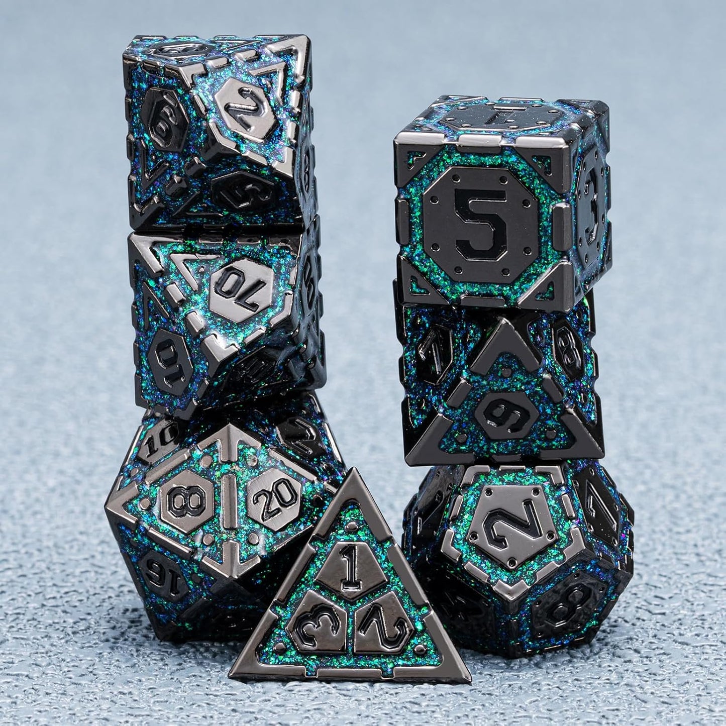 DND Metal Dice Set, Polyhedral Dice Set for RPG D&D Dice with Cracks Dungeons and Dragons Dice Set for RPG TTRPG D&D Die with Gift Case(Black Nickel Dark Green)