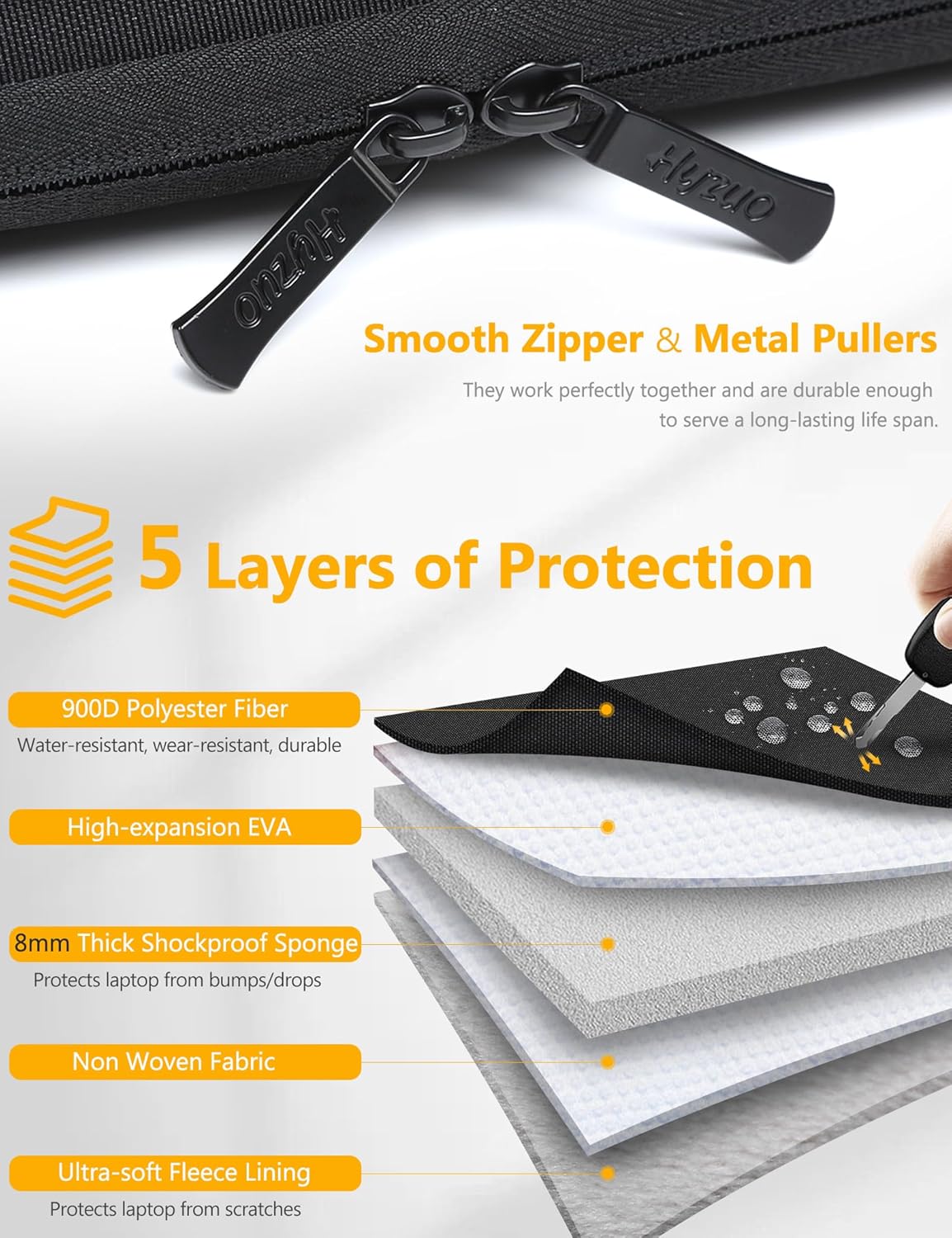 HYZUO 17-17.3 Inch Laptop Sleeve Bag Briefcase for 17" 17.3" HP/Dell/Lenovo/ASUS/LG/MSI Gaming Laptop/Razer Blade 17/18, Men Women NoteBook Protective Case Bag, Classic Black