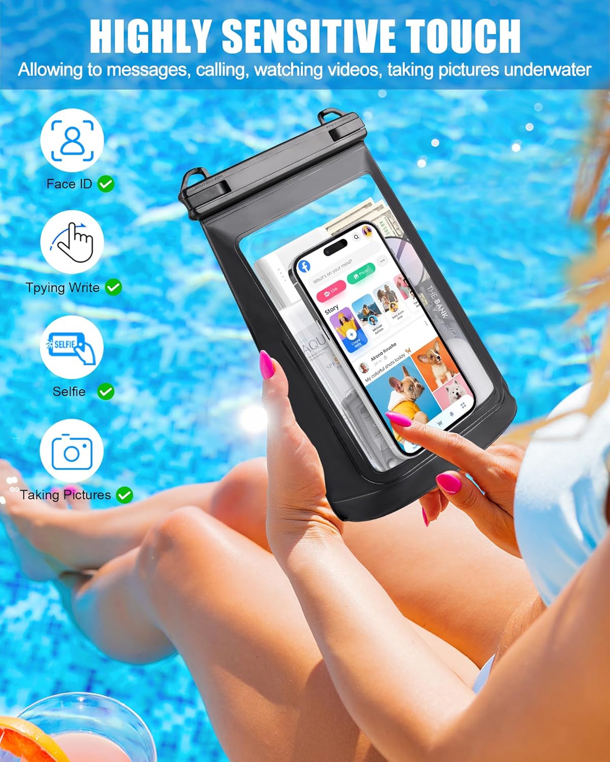 2L Waterproof Phone Pouch for iPhone 16 15 14 11 Pro Max & Galaxy S24 S21 - Floating Large Capacity Dry Bag Stores Sunscreen, Sunglasses - Oversized Waterproof Bag for Beach, Swimming, Kayaking