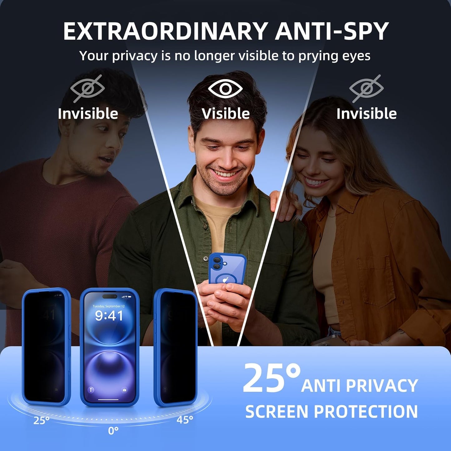 BERFY Magnetic for iPhone 16 Case, Compatible with MagSafe, Built-in Privacy Screen Protector and Upgraded Camera Protection, Anti-Spy Full Body Shockproof Phone Case for 16 6.1", Klein Blue