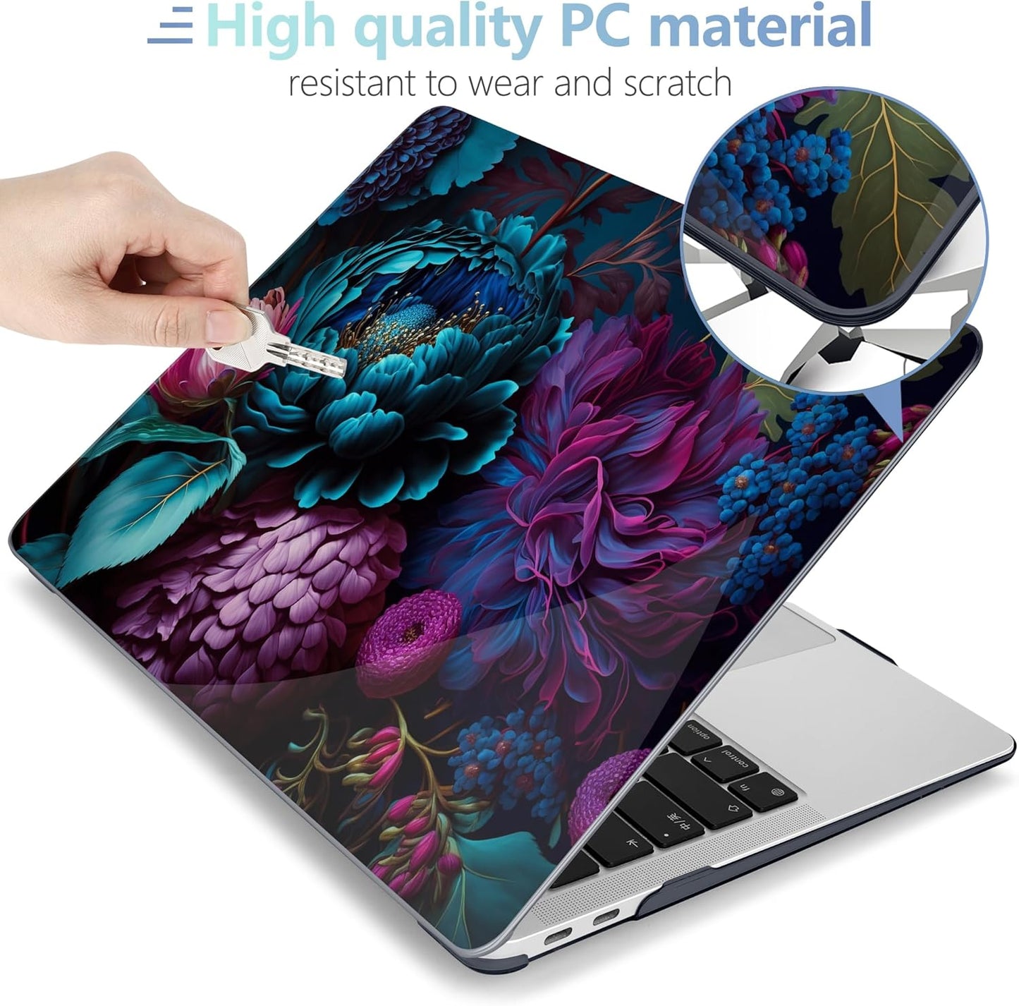 MEEgoodo for MacBook Air 13.3 inch Case 2021 2020 2019 2018 A2337 M1 A2179 A1932, Hard Shell with Keyboard Webcam Cover & Trackpad Film & Type C Adapter for MacBook Air M1, Beautiful Fantasy Flower